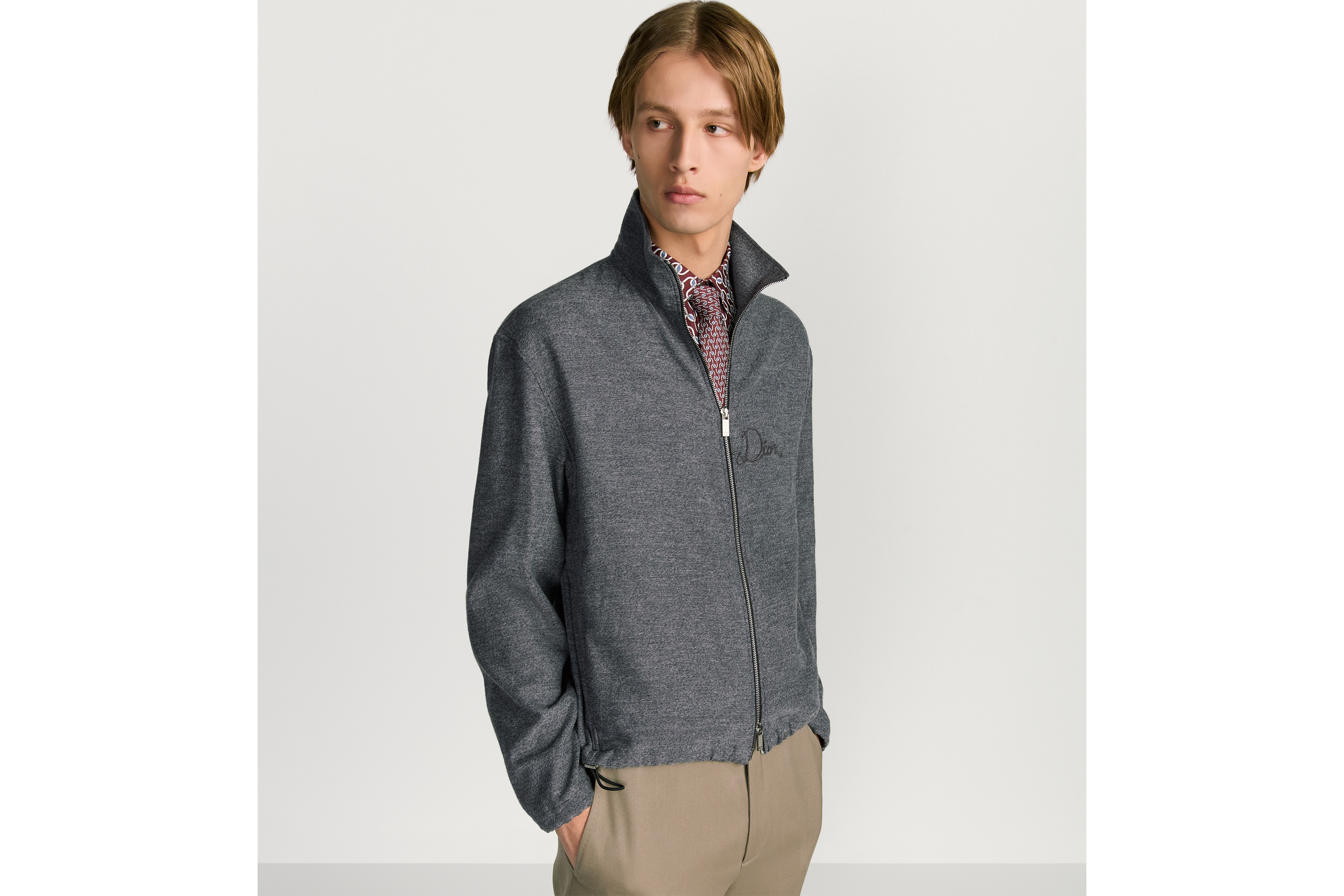 look_image_alt_prefix 拉链衬衫 灰色棉质法兰绒 Dior Ribbon 刺绣 E05