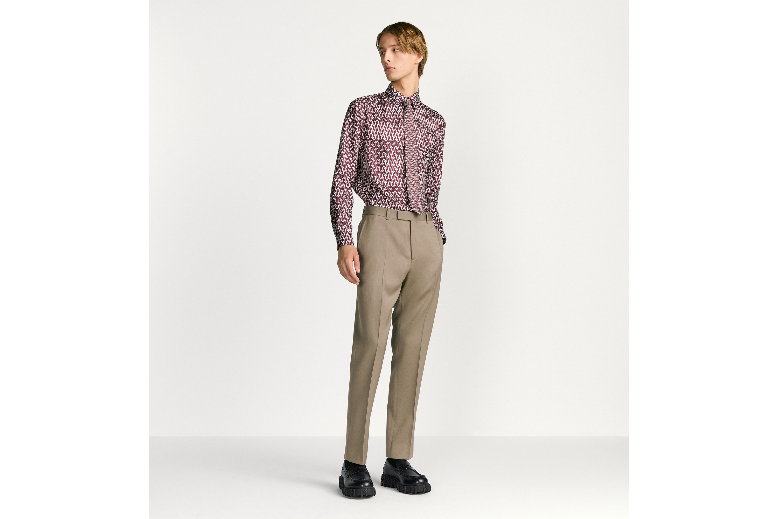 衬衫 红色桑蚕丝斜纹面料 Dior Entrelacé 图案 E08