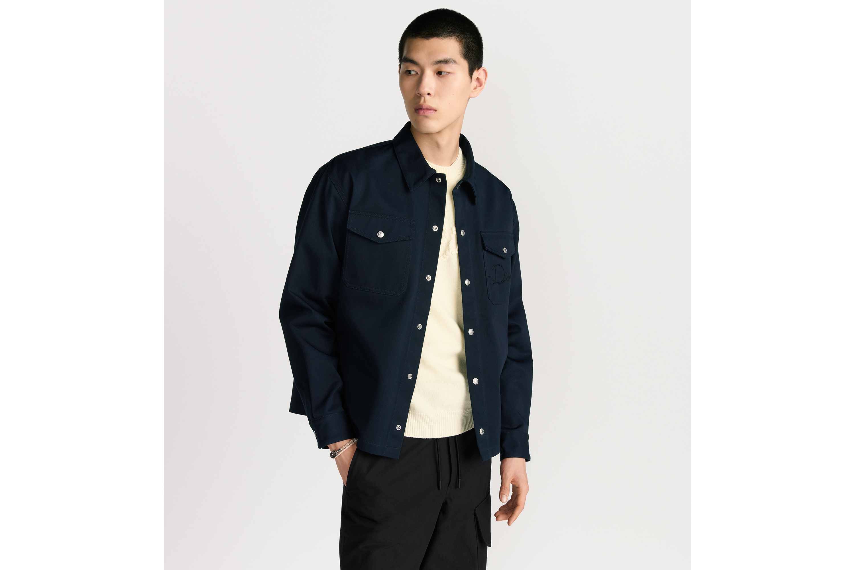 外套衬衫 蓝色棉质斜纹面料 Dior Ribbon 标志 E35