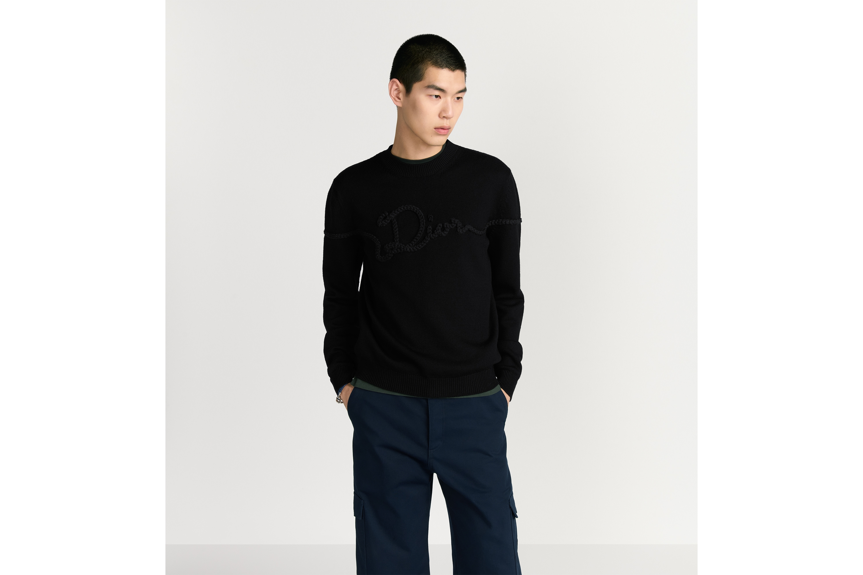 look_image_alt_prefix 针织衫 黑色绵羊毛平纹针织面料 Dior Ribbon 标志 E01