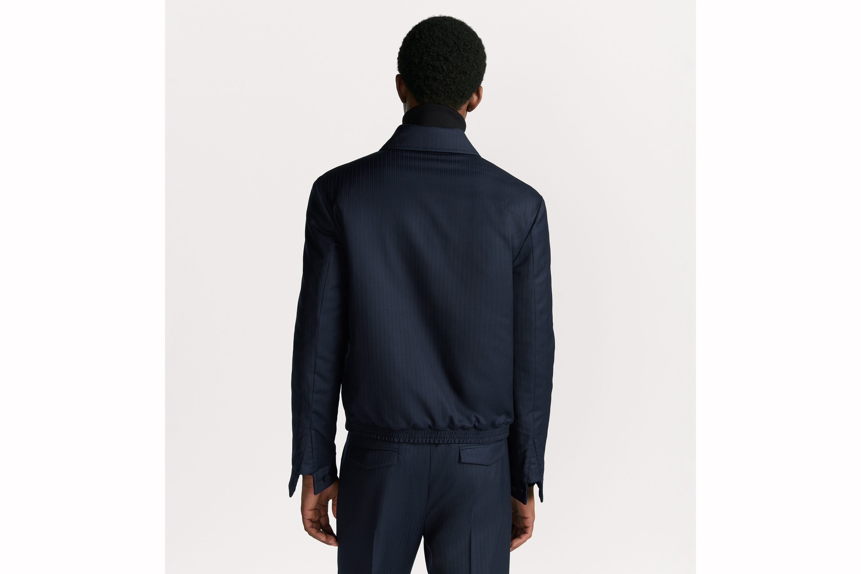 双面拉链夹克 蓝色绵羊毛面料条纹和藤格纹图案 E03