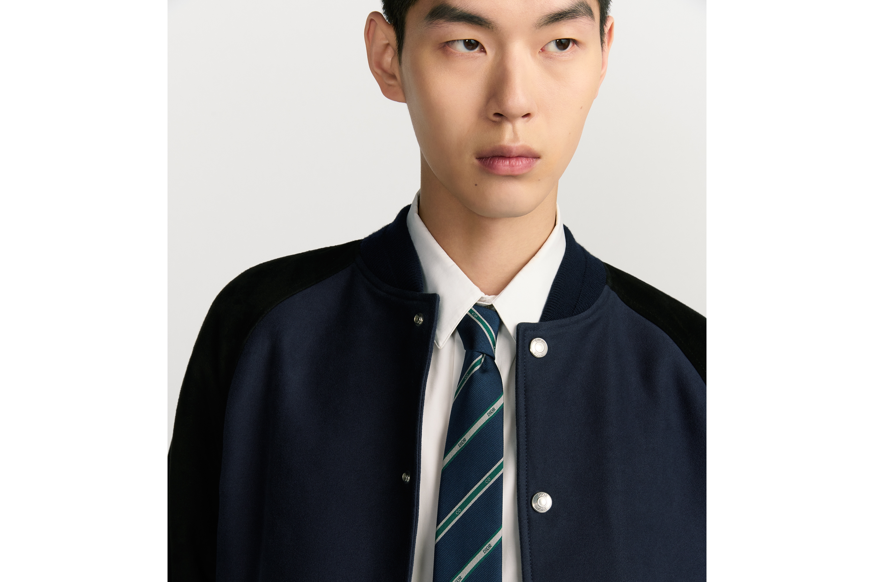 look_image_alt_prefix Dior Club 领带 海军蓝色、绿色和灰色桑蚕丝面料条纹图案 E36