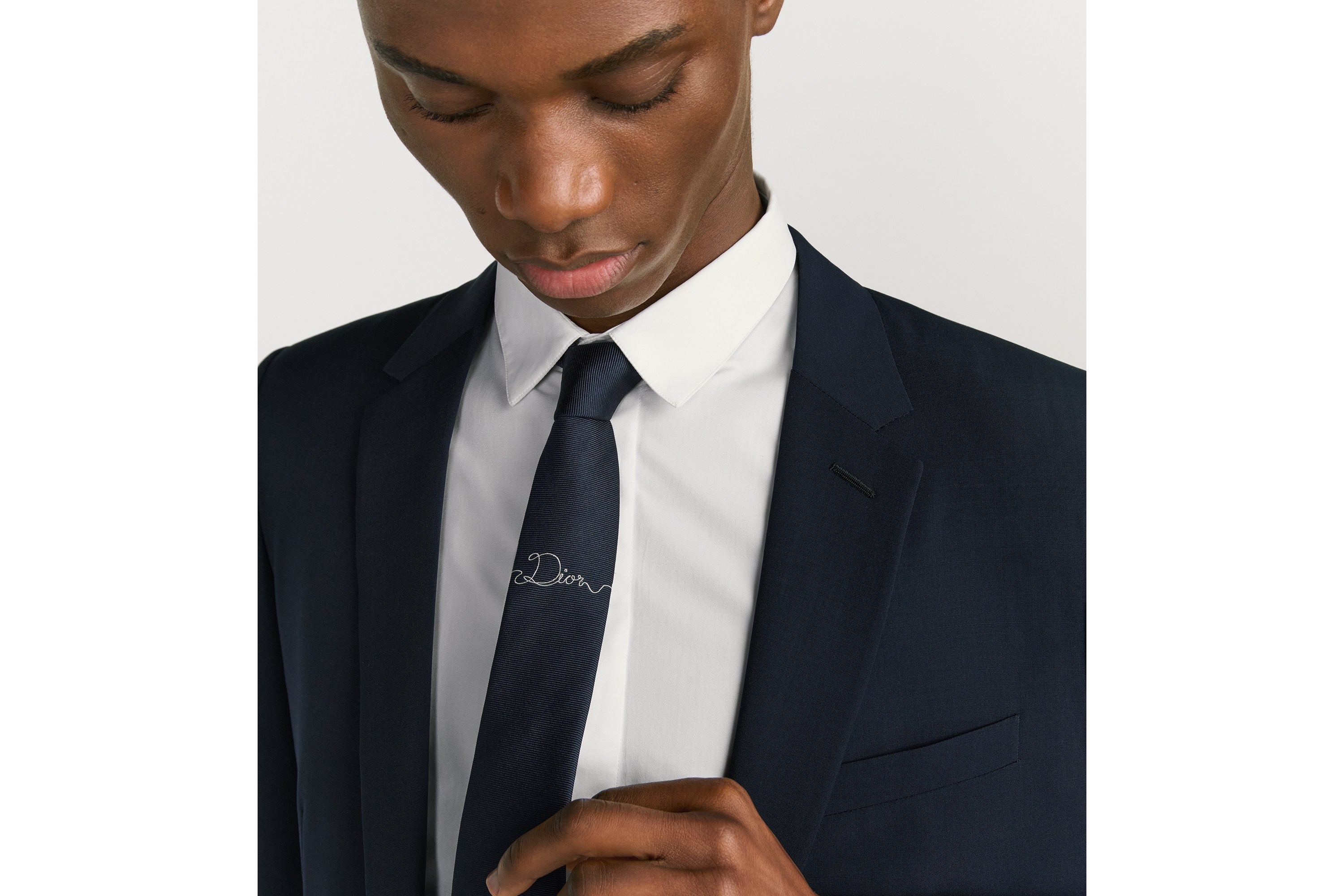 look_image_alt_prefix 领带 深蓝色桑蚕丝面料 Dior Ribbon 标志 E36