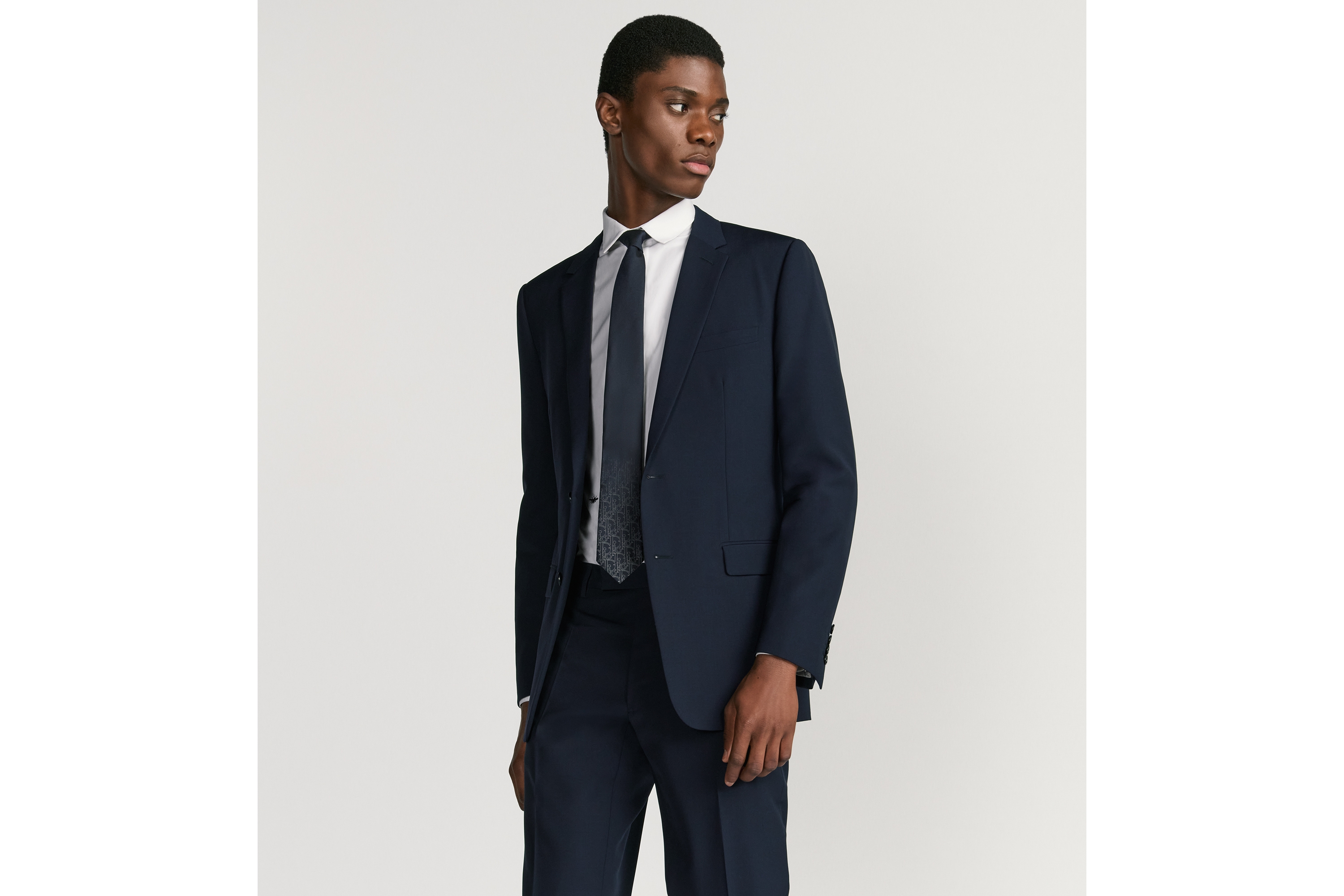 领带 海军蓝色和白色桑蚕丝面料渐变 Dior Gravity 图案 E35