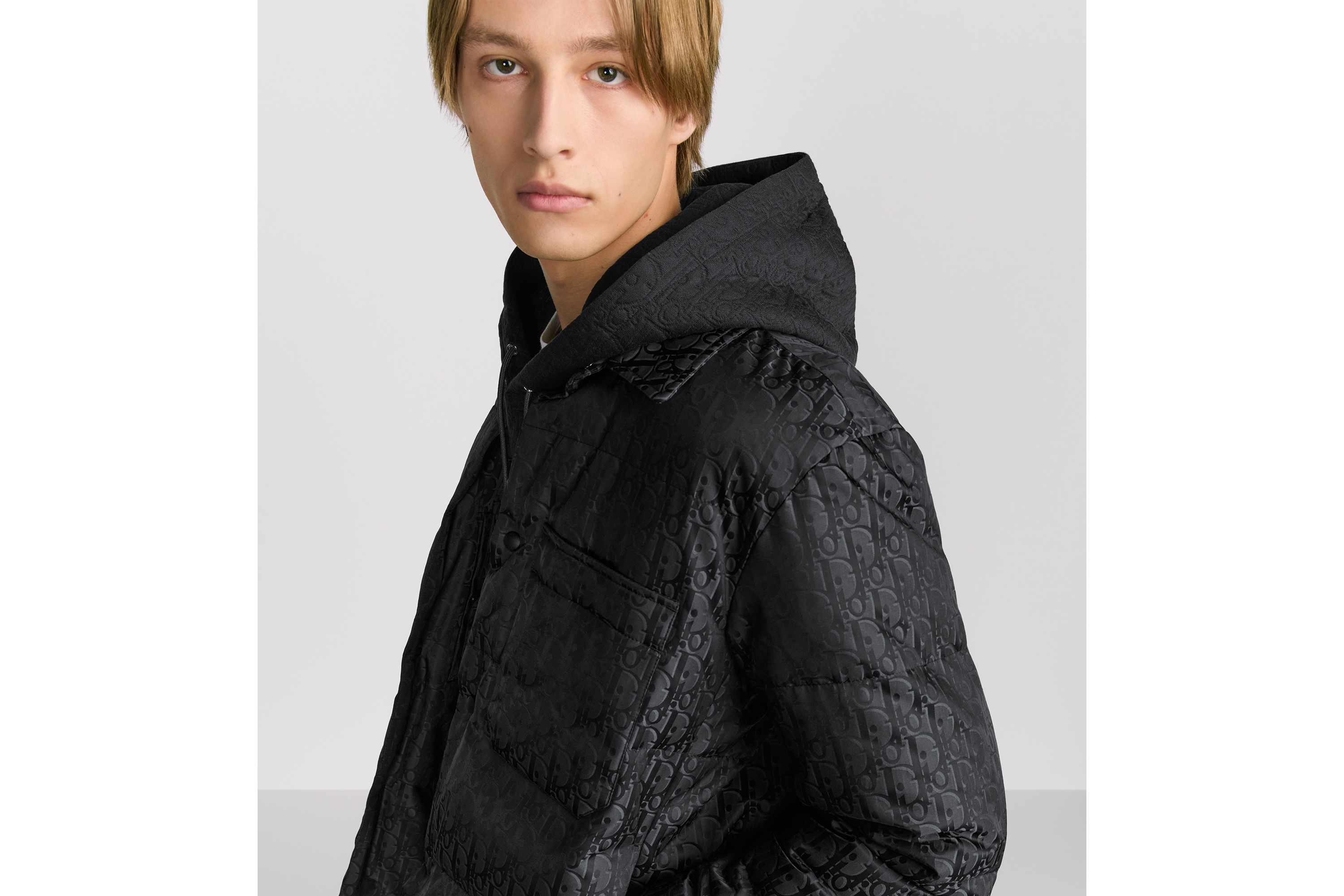 羽绒外套衬衫 黑色棉质混纺面料 Oblique 印花 E01