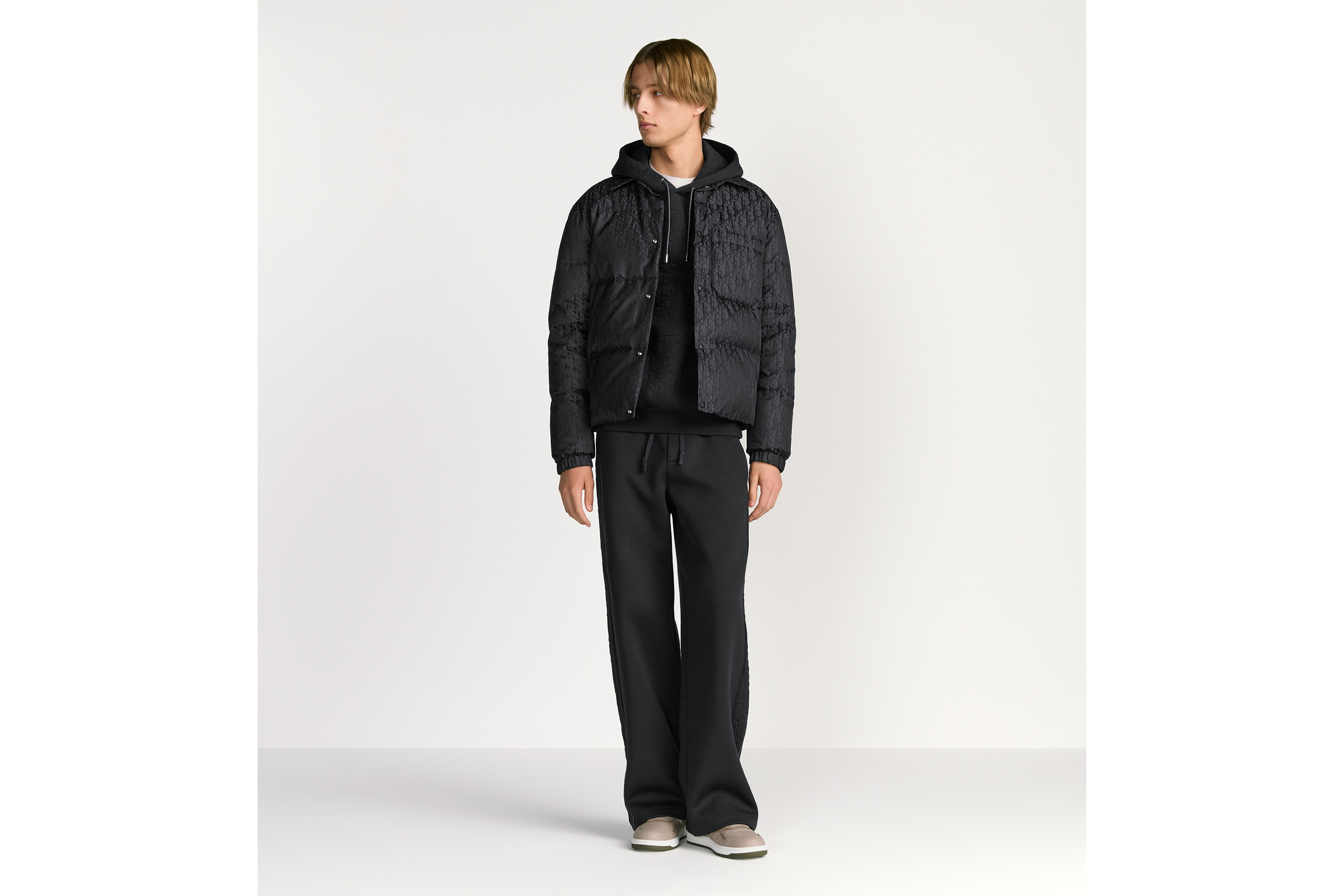 羽绒外套衬衫 黑色棉质混纺面料 Oblique 印花 E02