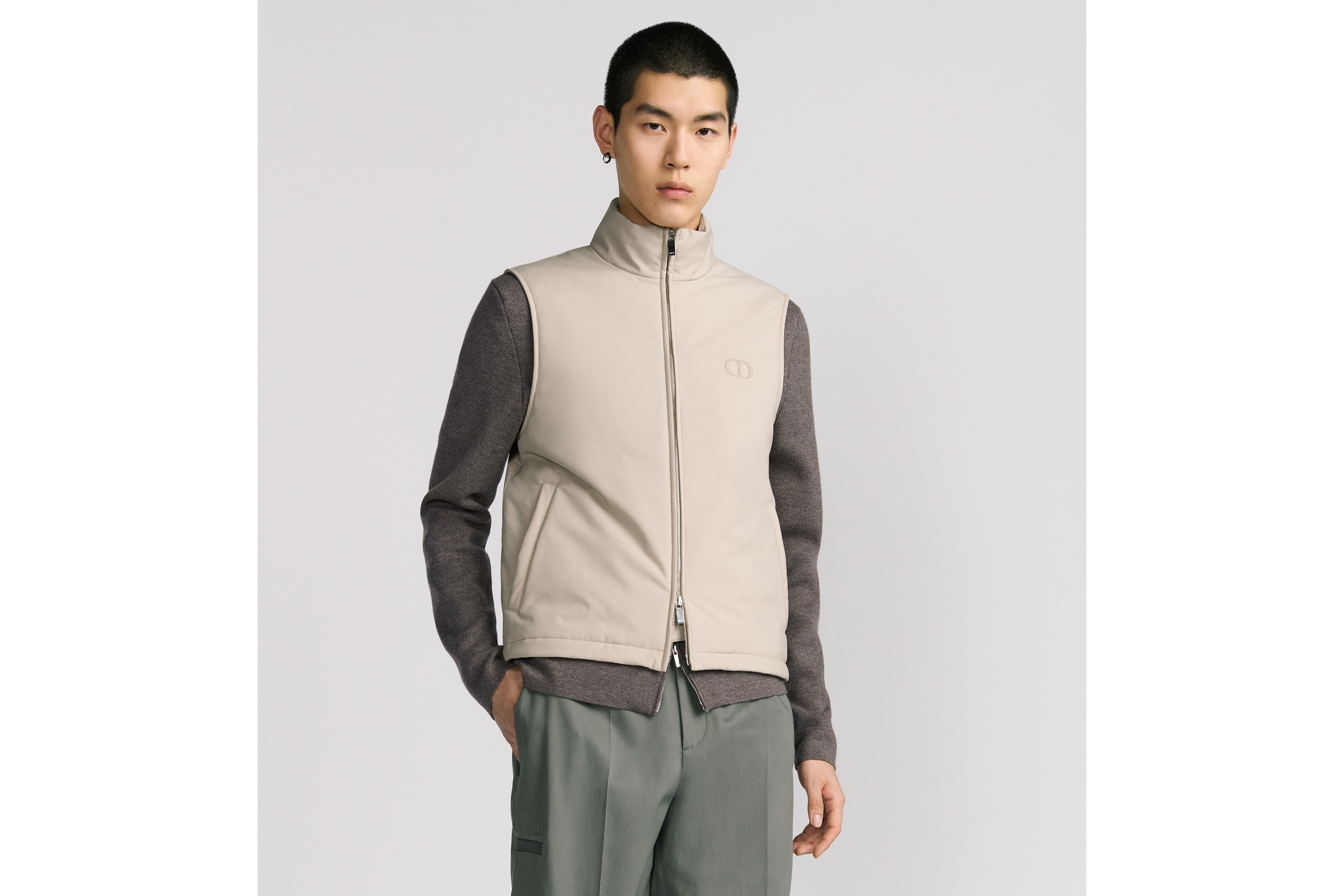 拉链背心 米色科技面料 CD Icon 刺绣 E01