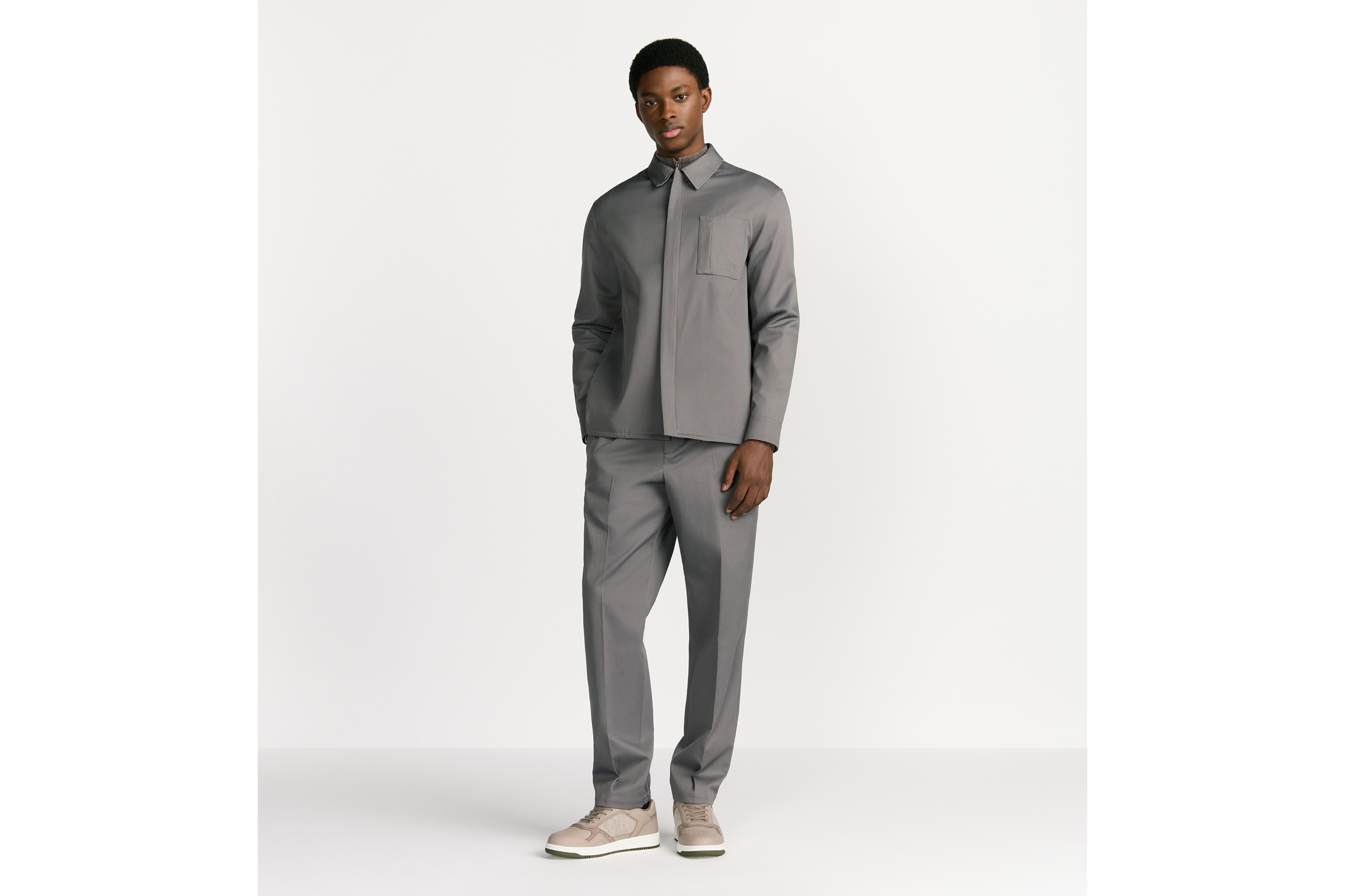 拉链衬衫 灰色棉质华达呢 CD Icon 刺绣 E02