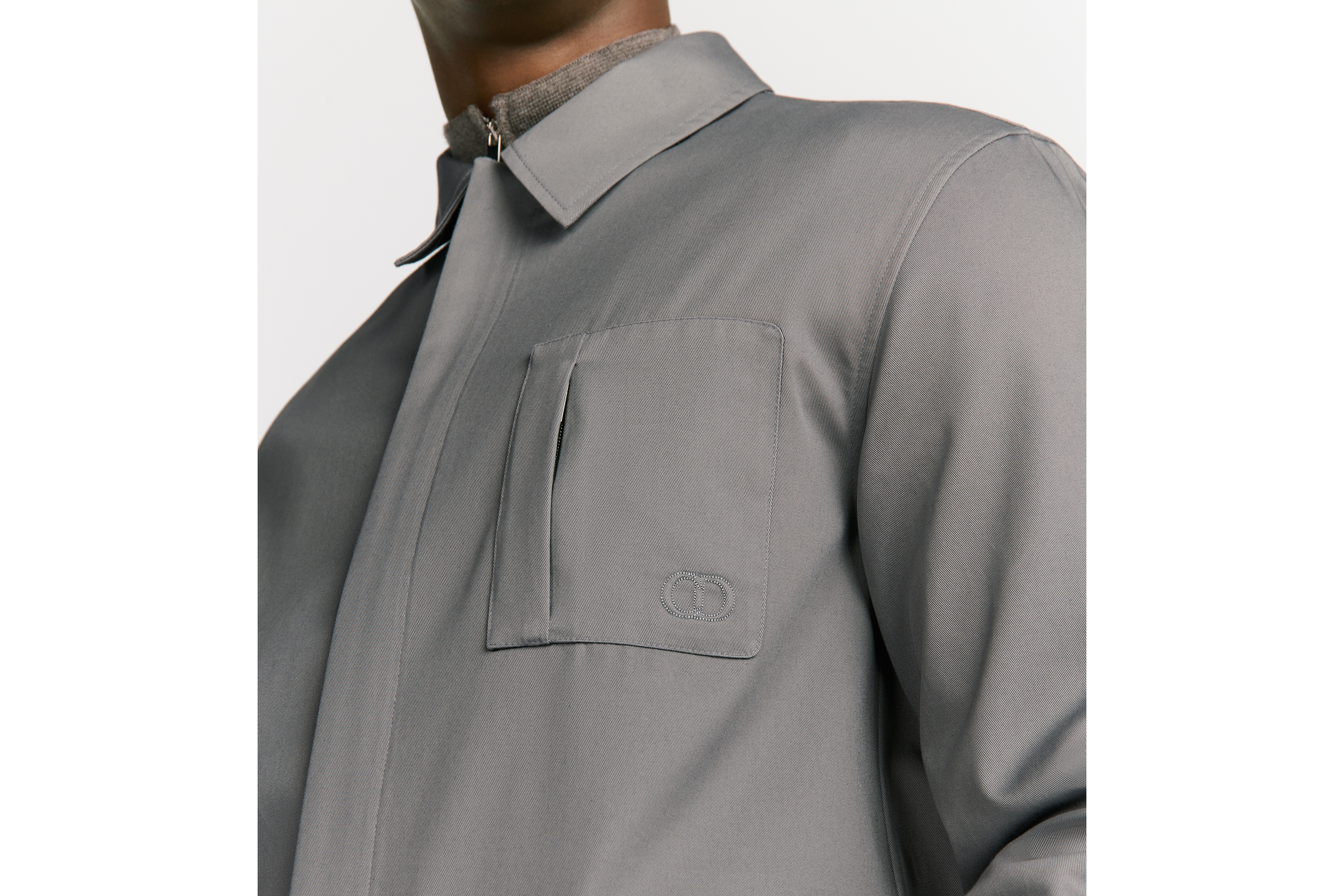 拉链衬衫 灰色棉质华达呢 CD Icon 刺绣 E04