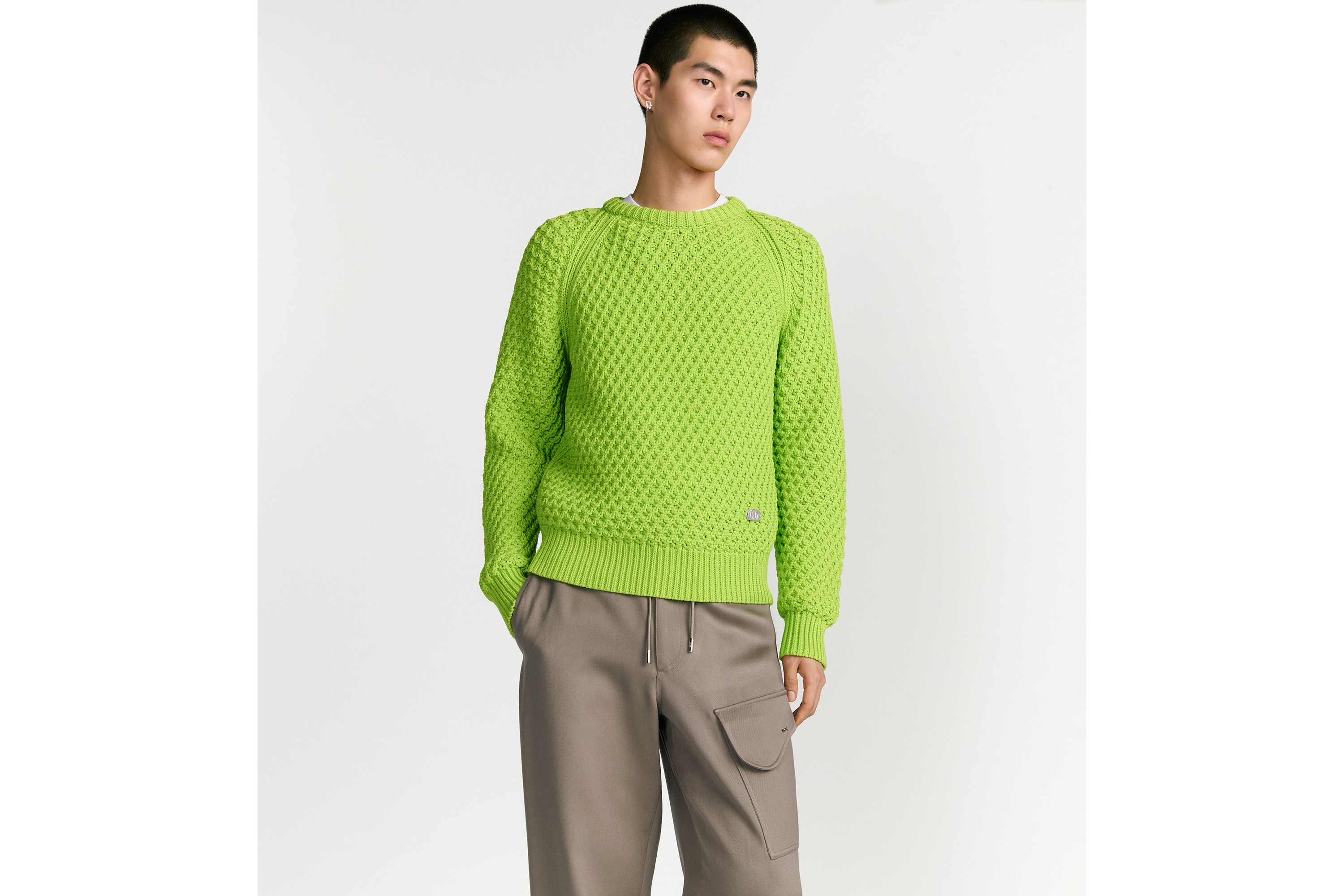 针织衫 绿色绵羊毛混纺针织面料 CD Box 标志 E07