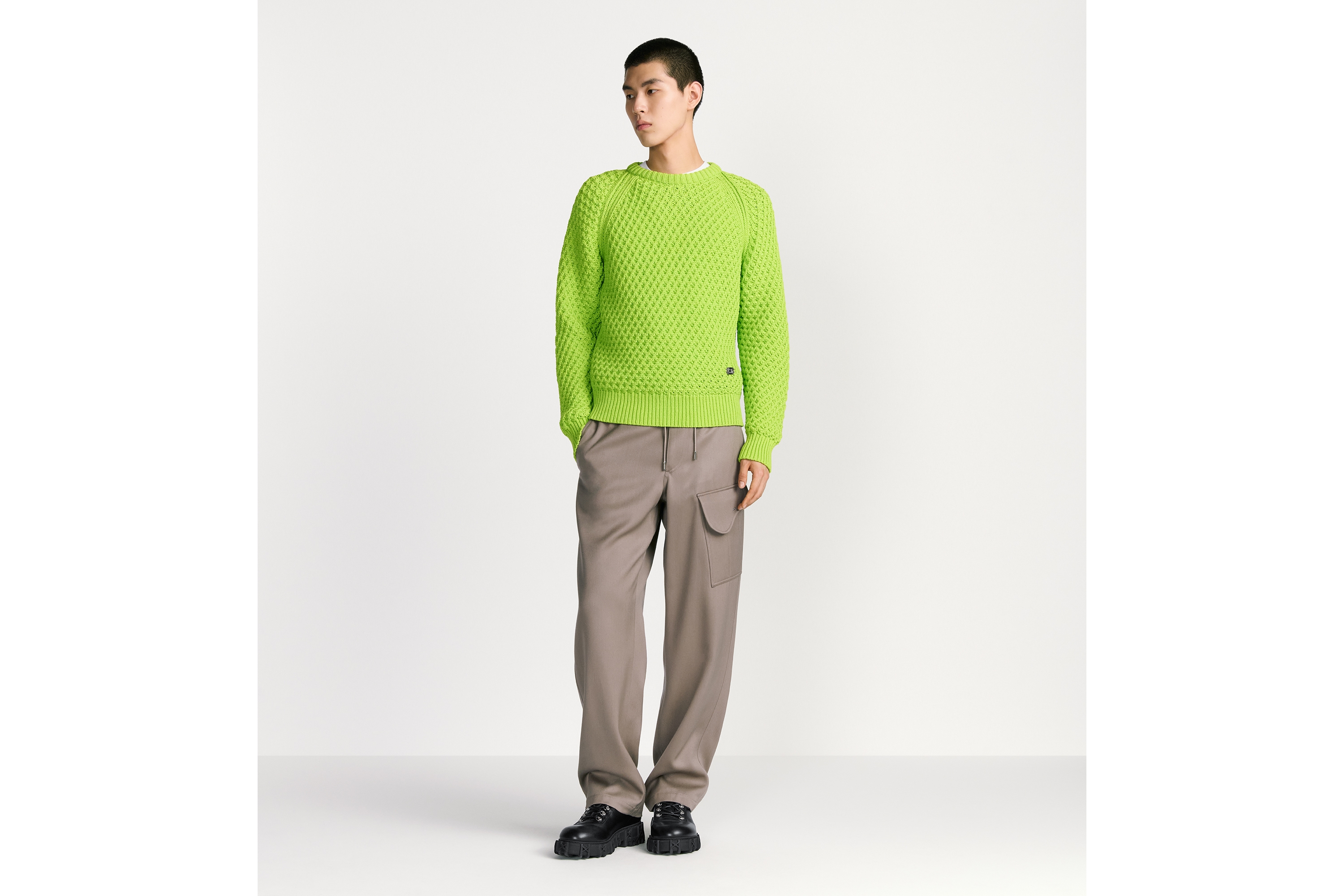 针织衫 绿色绵羊毛混纺针织面料 CD Box 标志 E08