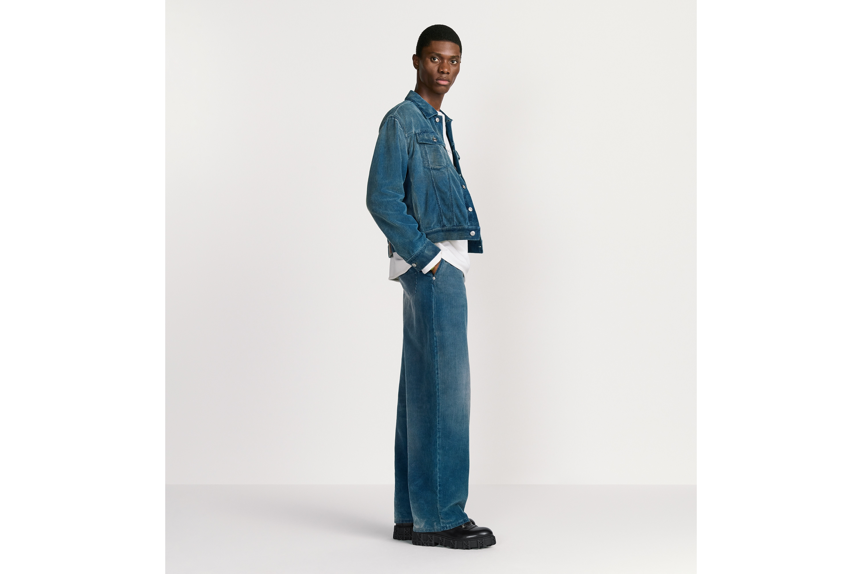 长裤 深蓝色棉质灯芯绒 E02