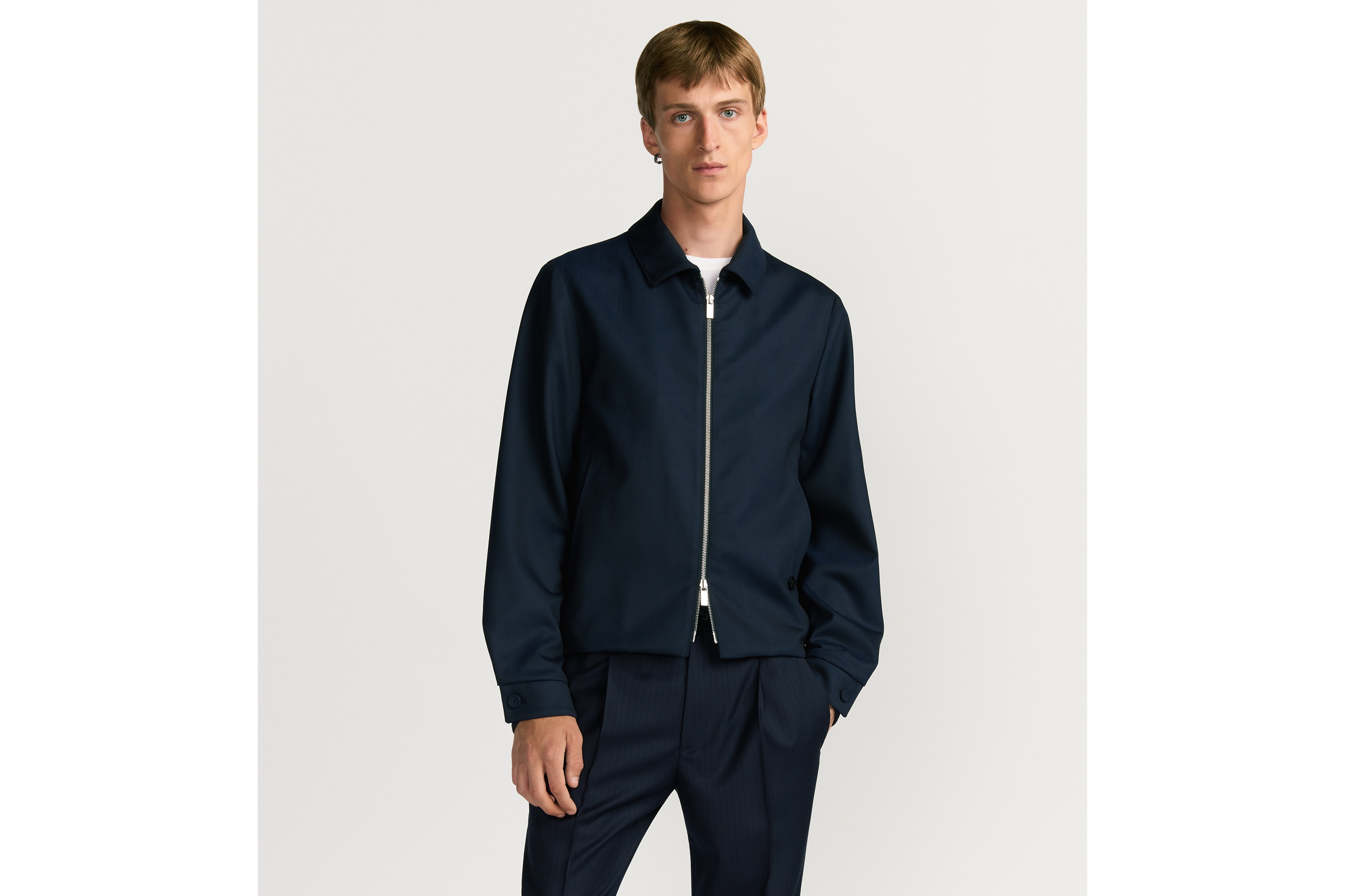 拉链夹克 海军蓝色绵羊毛混纺面料 E01