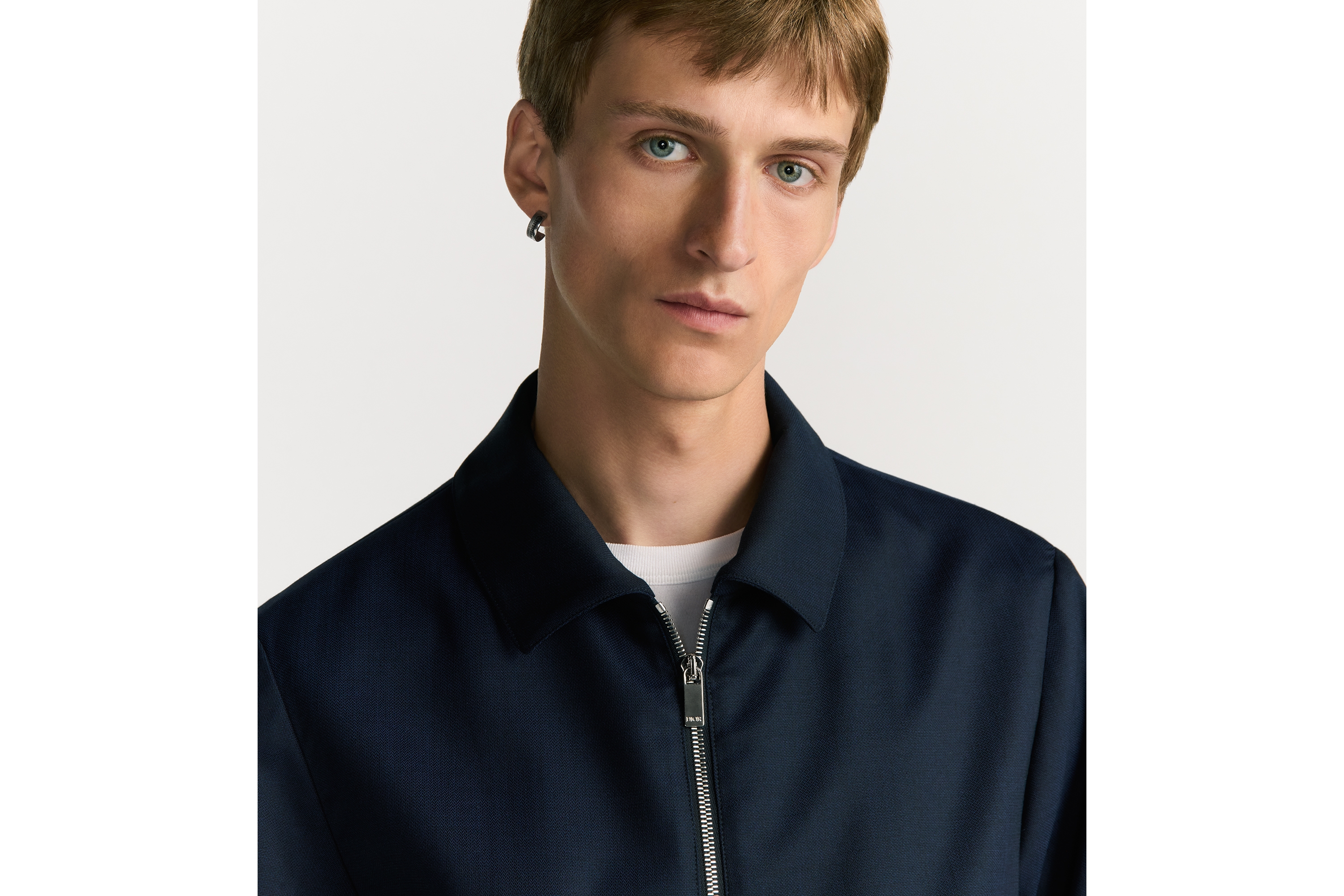 拉链夹克 海军蓝色绵羊毛混纺面料 E04