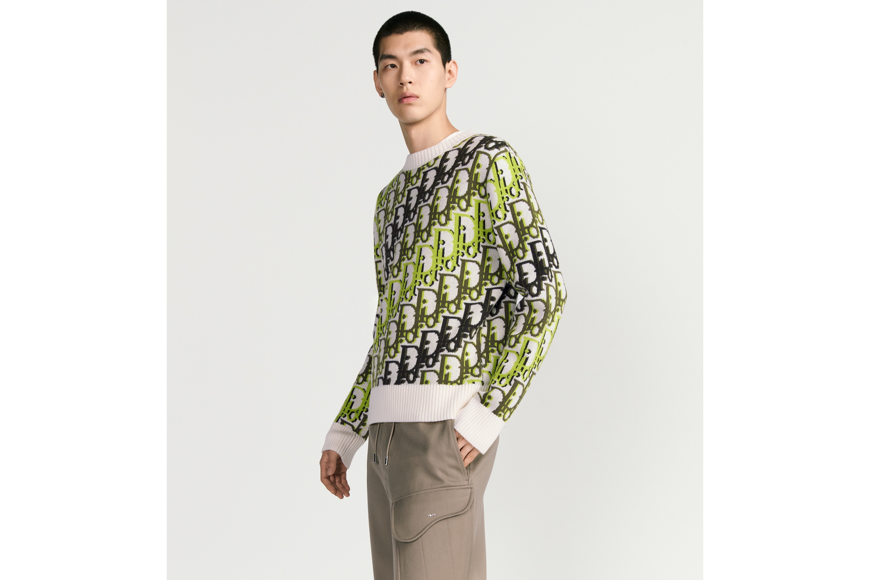 针织衫 白色绵羊毛面料 Oblique 印花 E01