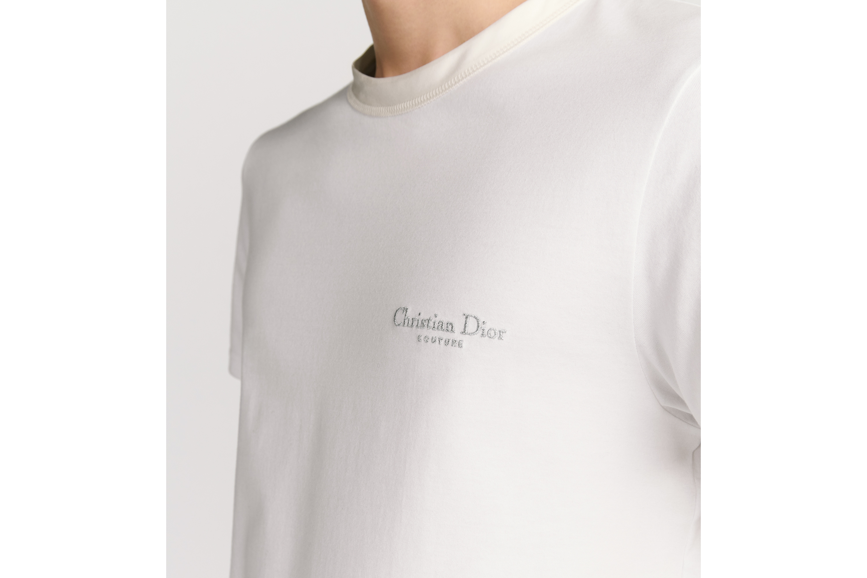 常规版型 T 恤 白色棉质平纹针织面料 Christian Dior Couture 刺绣 E10