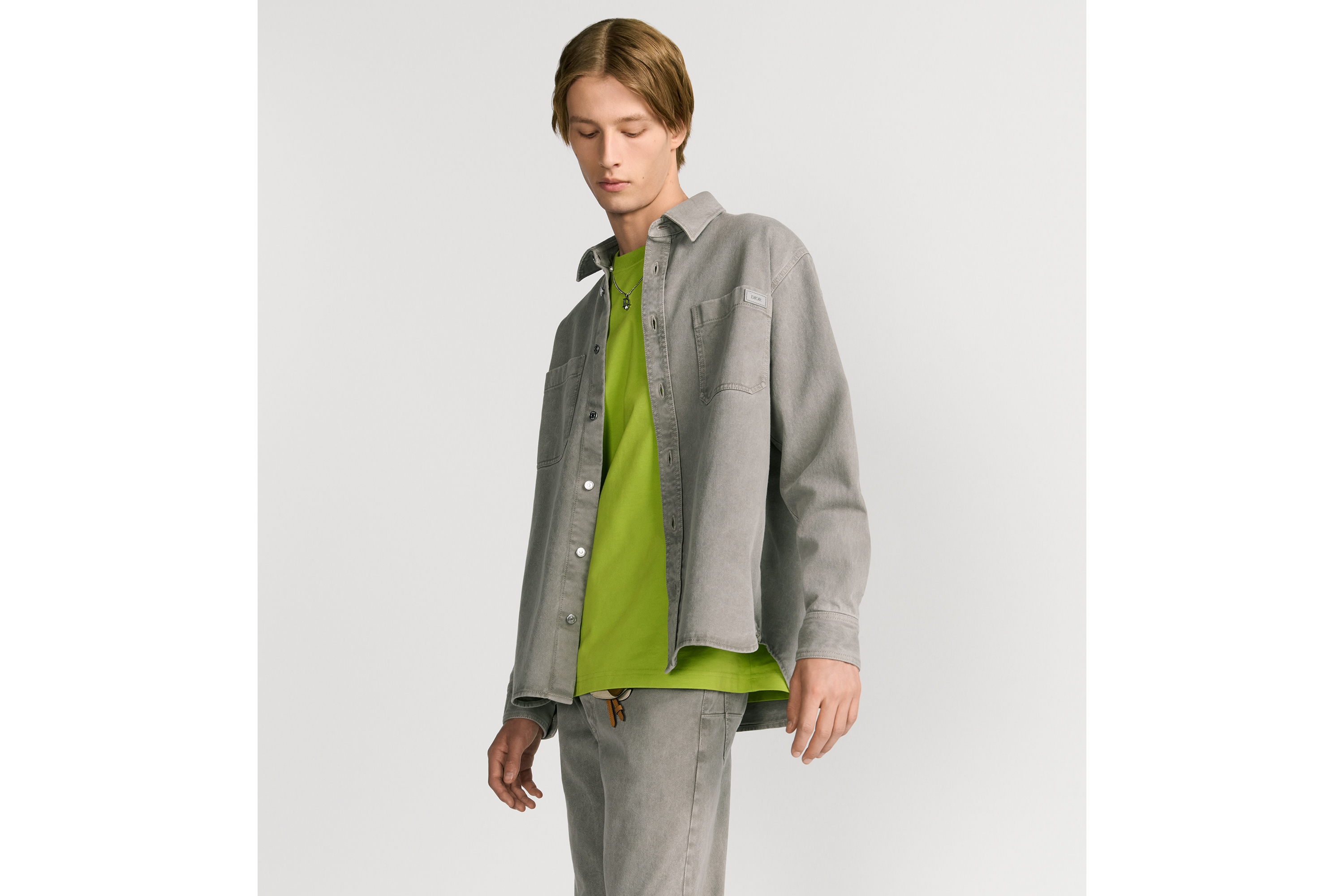 外套衬衫 灰色棉质斜纹面料 E01