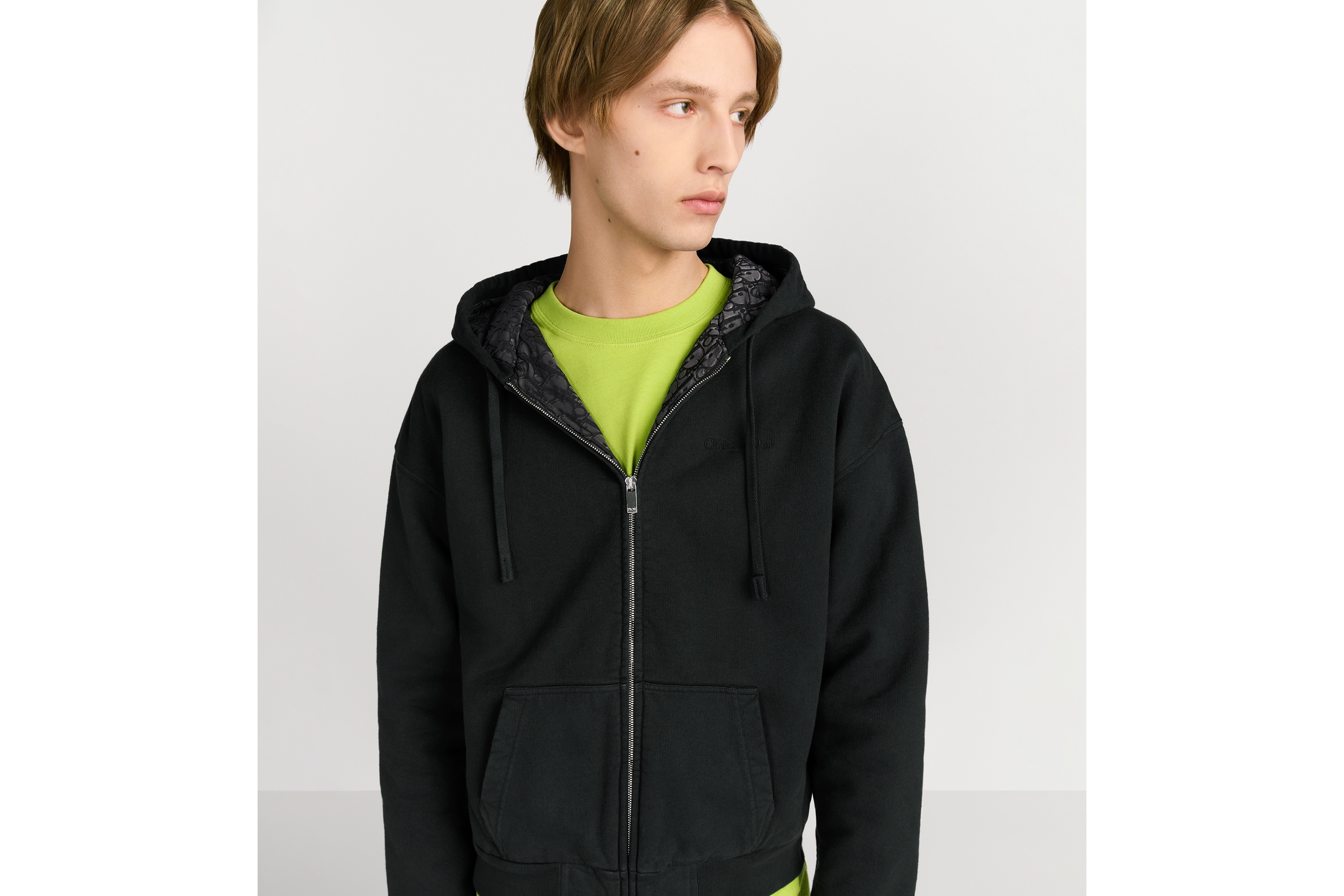 连帽运动衫 深灰色棉质起绒面料 Oblique 印花 E01