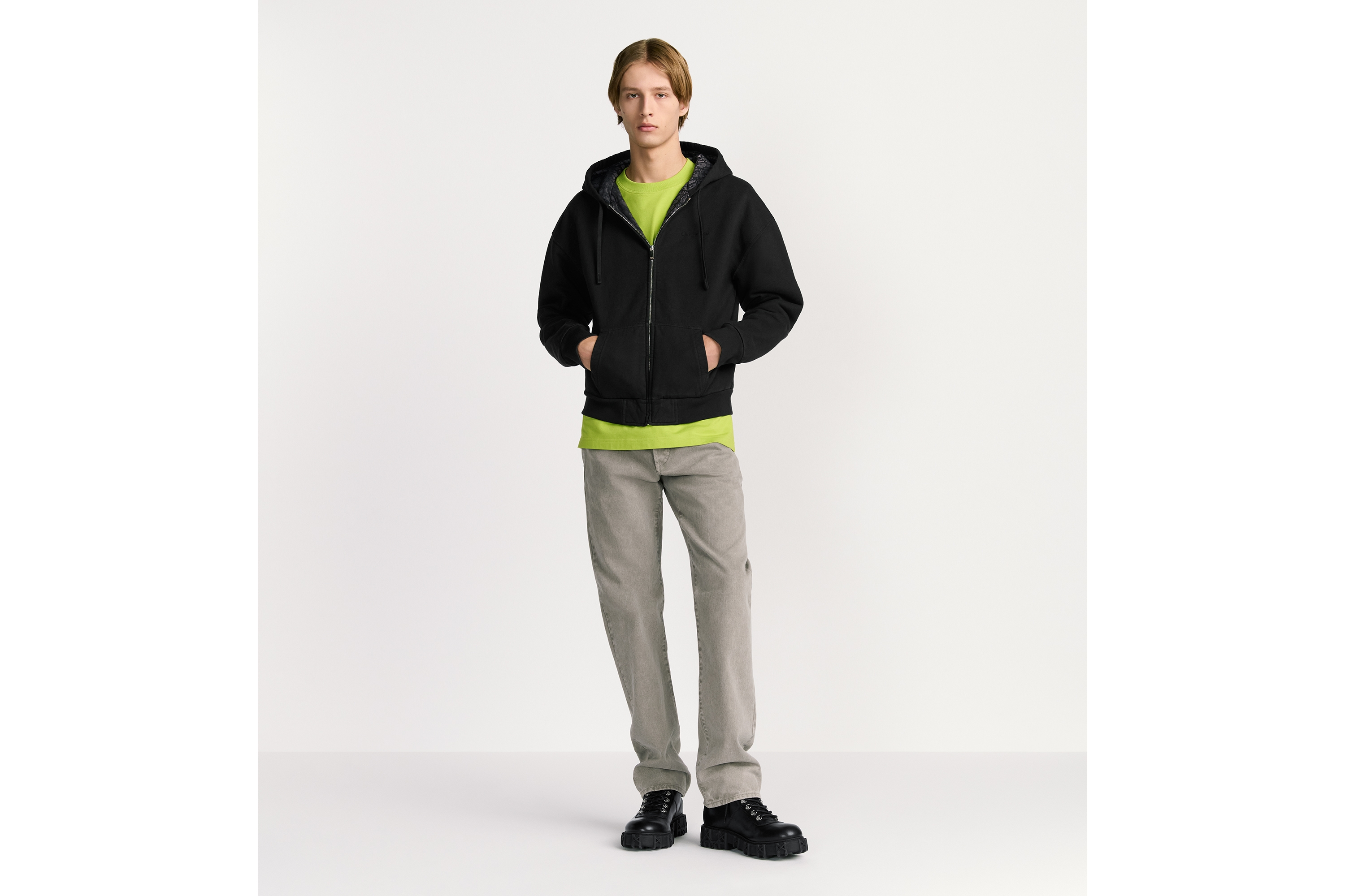 连帽运动衫 深灰色棉质起绒面料 Oblique 印花 E02