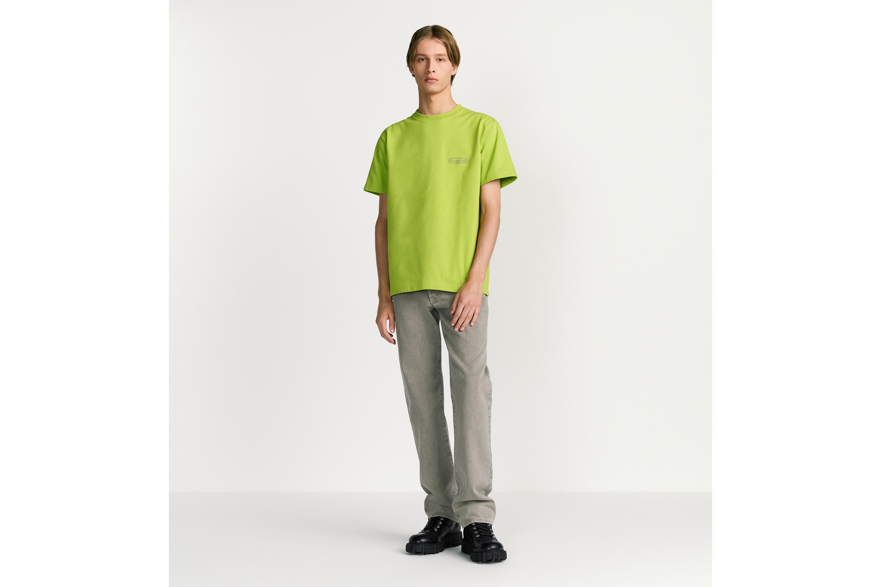 宽松版型 T 恤 绿色棉质平纹针织面料 CD Box 标志 E08