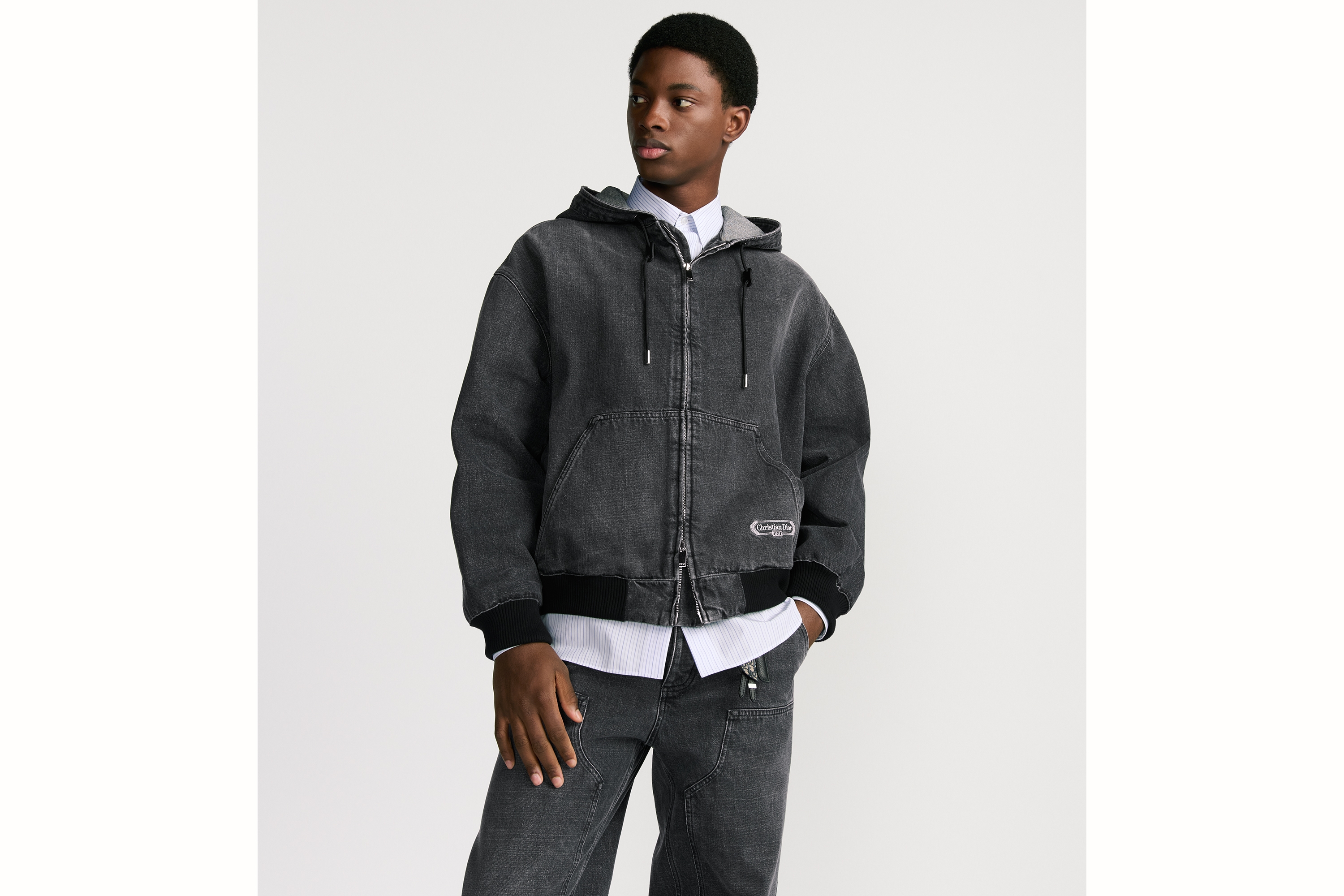 连帽短夹克 灰色棉质斜纹面料 CD Box 标志 E07