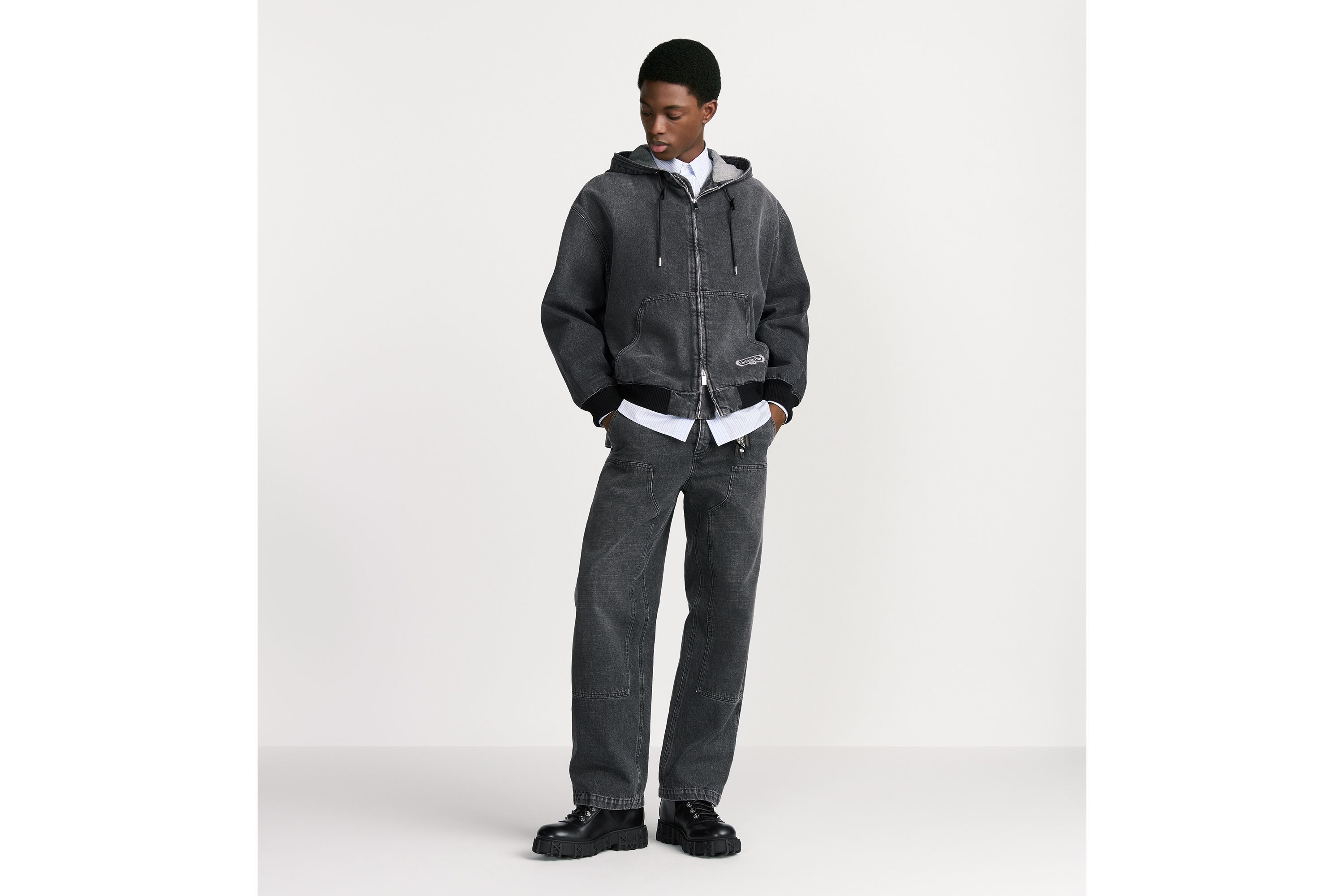 工装牛仔裤 灰色棉质斜纹面料 CD Box 标志 E08