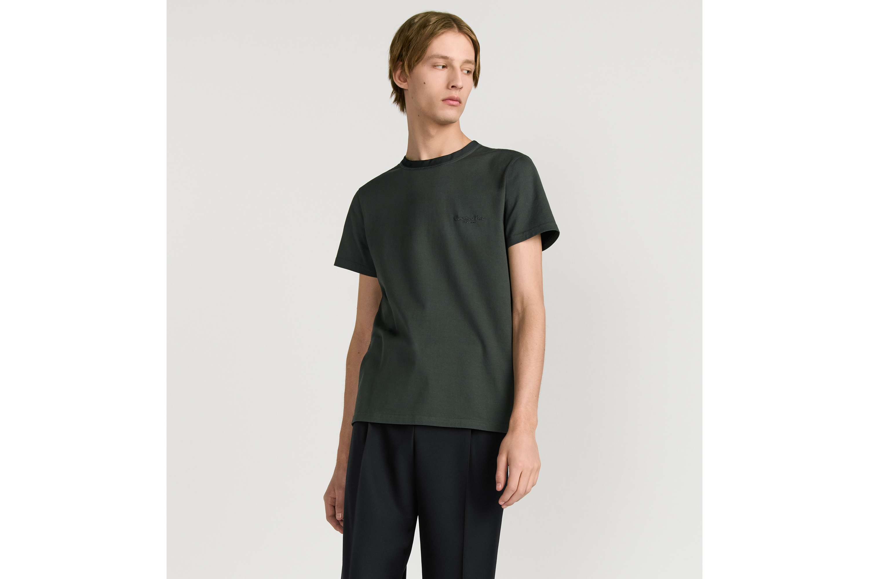 常规版型 T 恤 灰色棉质平纹针织面料 Christian Dior Couture 刺绣 E07