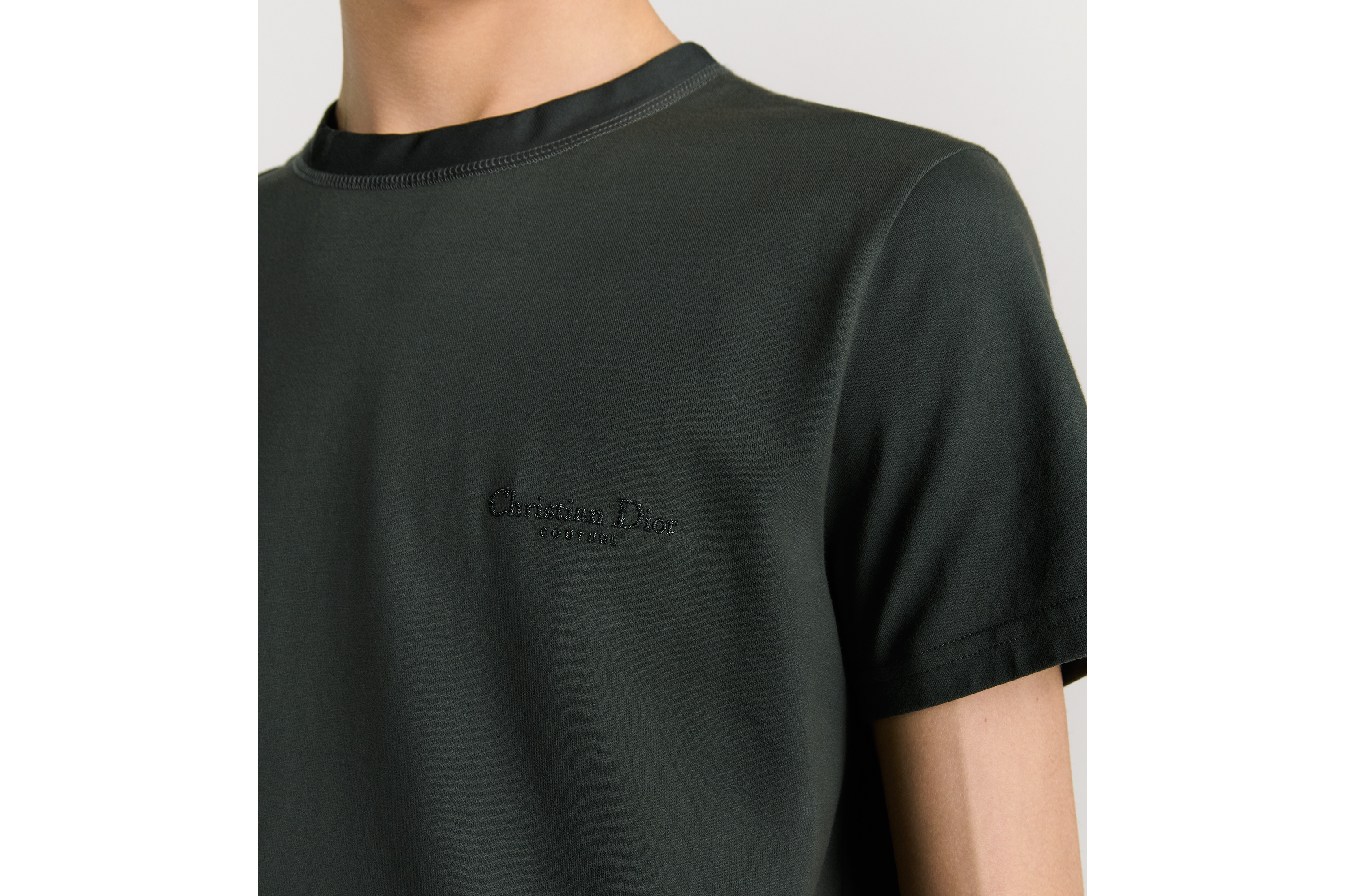 常规版型 T 恤 灰色棉质平纹针织面料 Christian Dior Couture 刺绣 E10