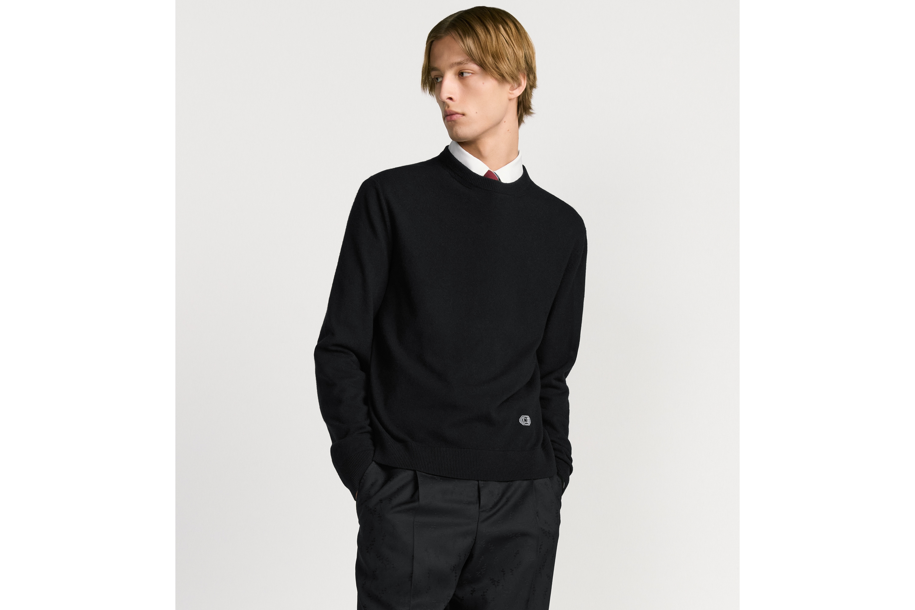 针织衫 黑色绵羊毛和山羊绒混纺针织面料 CD Box 标志 E01