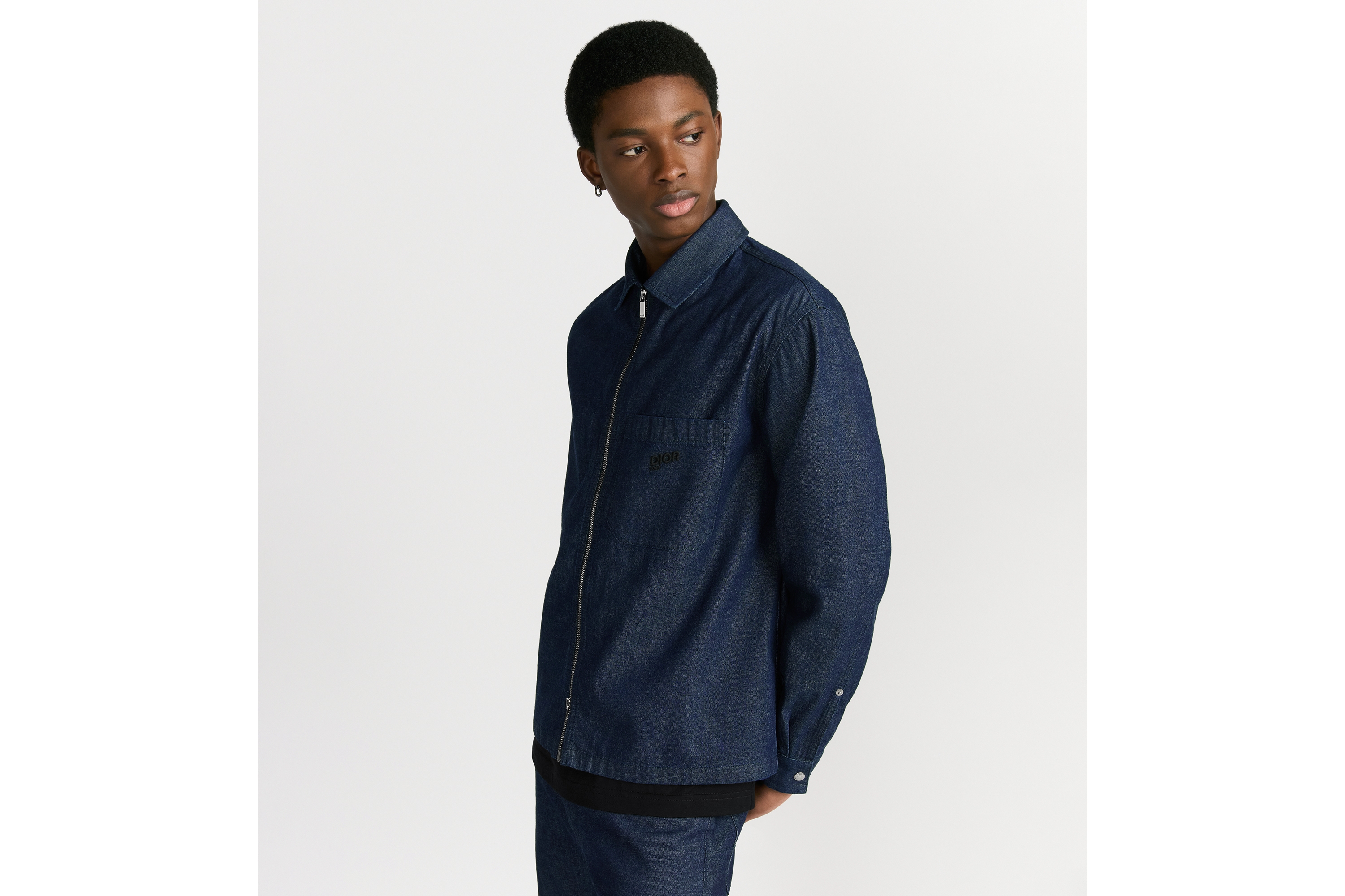 拉链外套衬衫 蓝色棉质牛仔面料 Dior Mountain 刺绣 E01