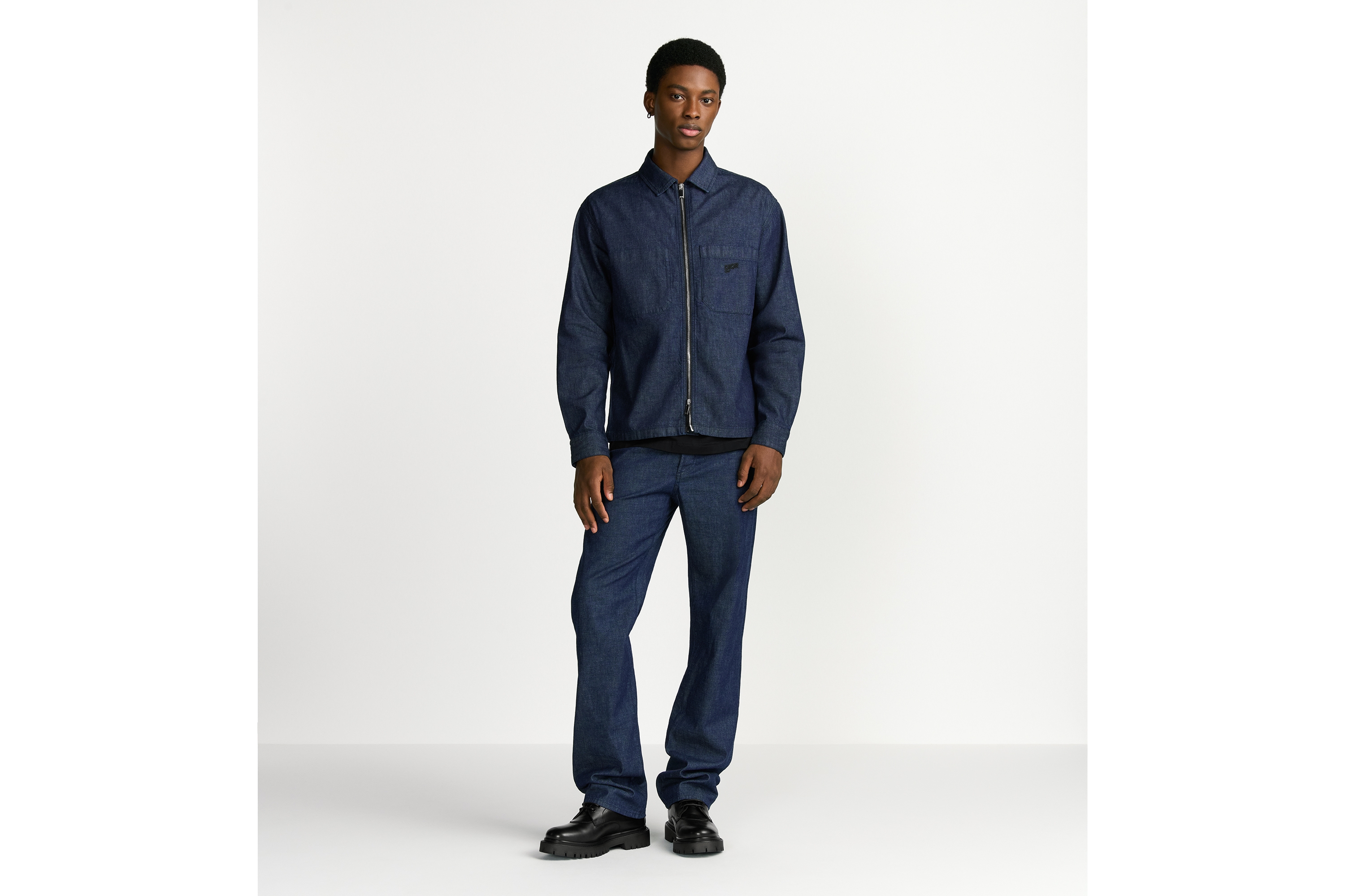 拉链外套衬衫 蓝色棉质牛仔面料 Dior Mountain 刺绣 E02