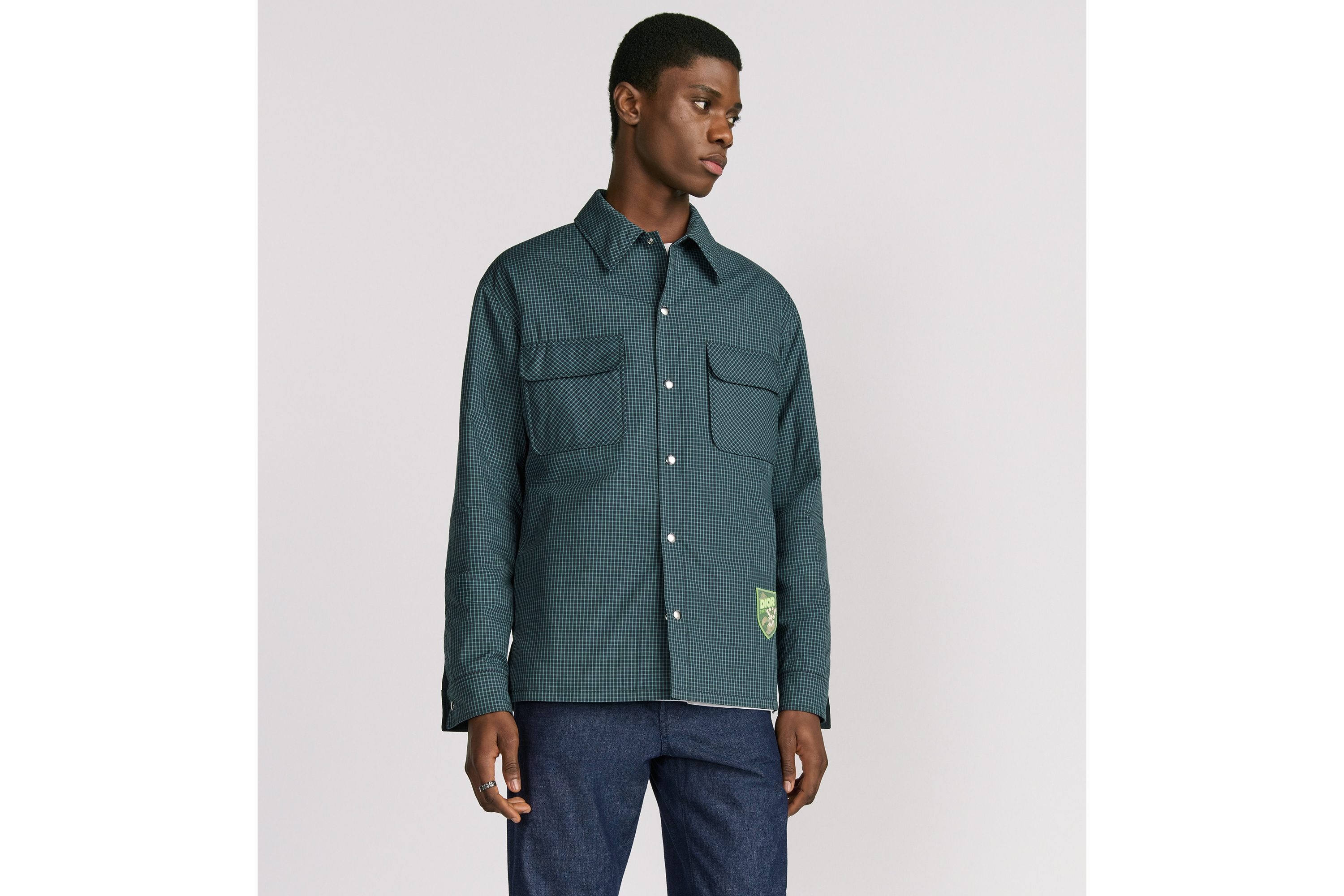 Dior Mountain 外套衬衫 蓝色棉府绸格纹图案 E01