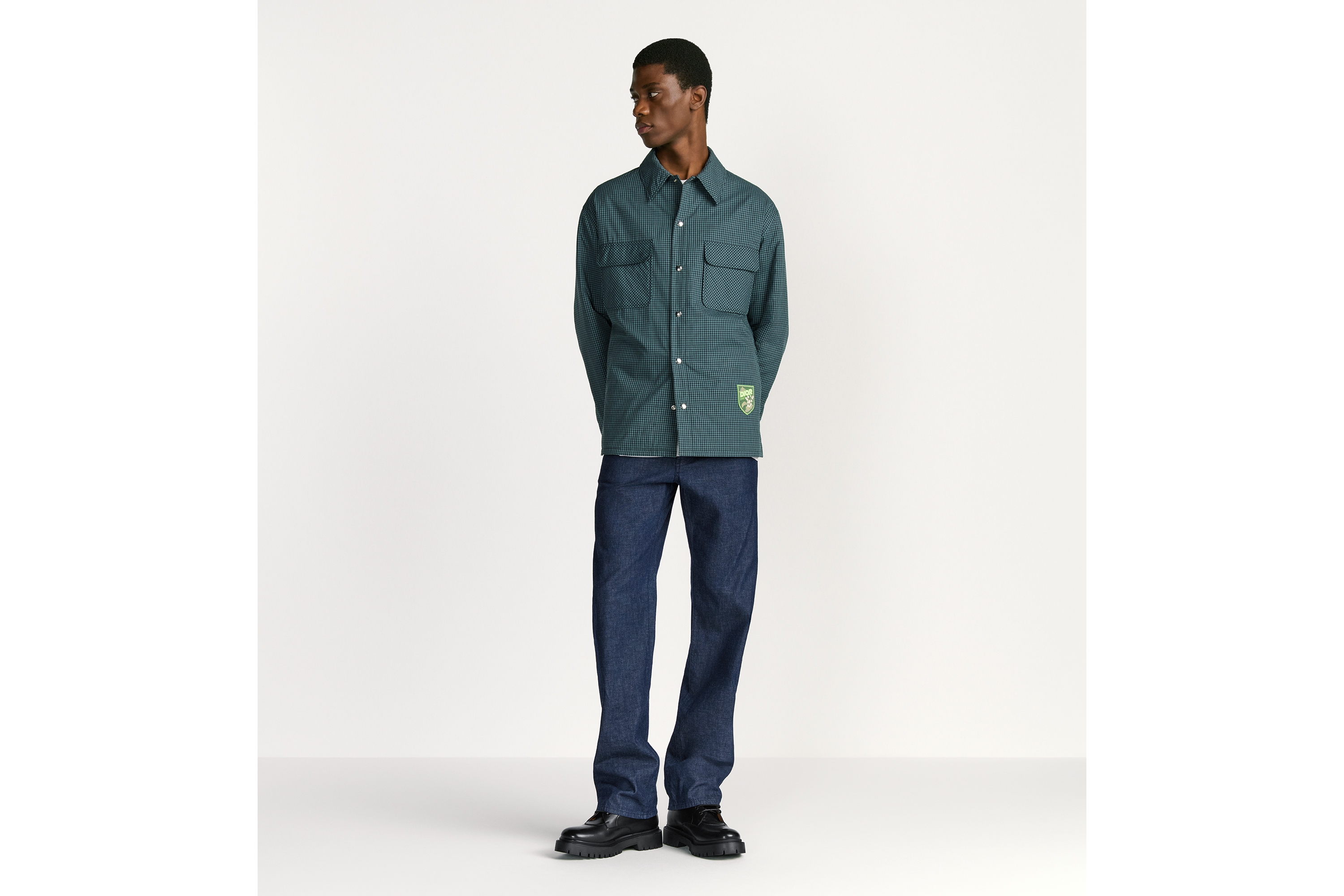 Dior Mountain 外套衬衫 蓝色棉府绸格纹图案 E02