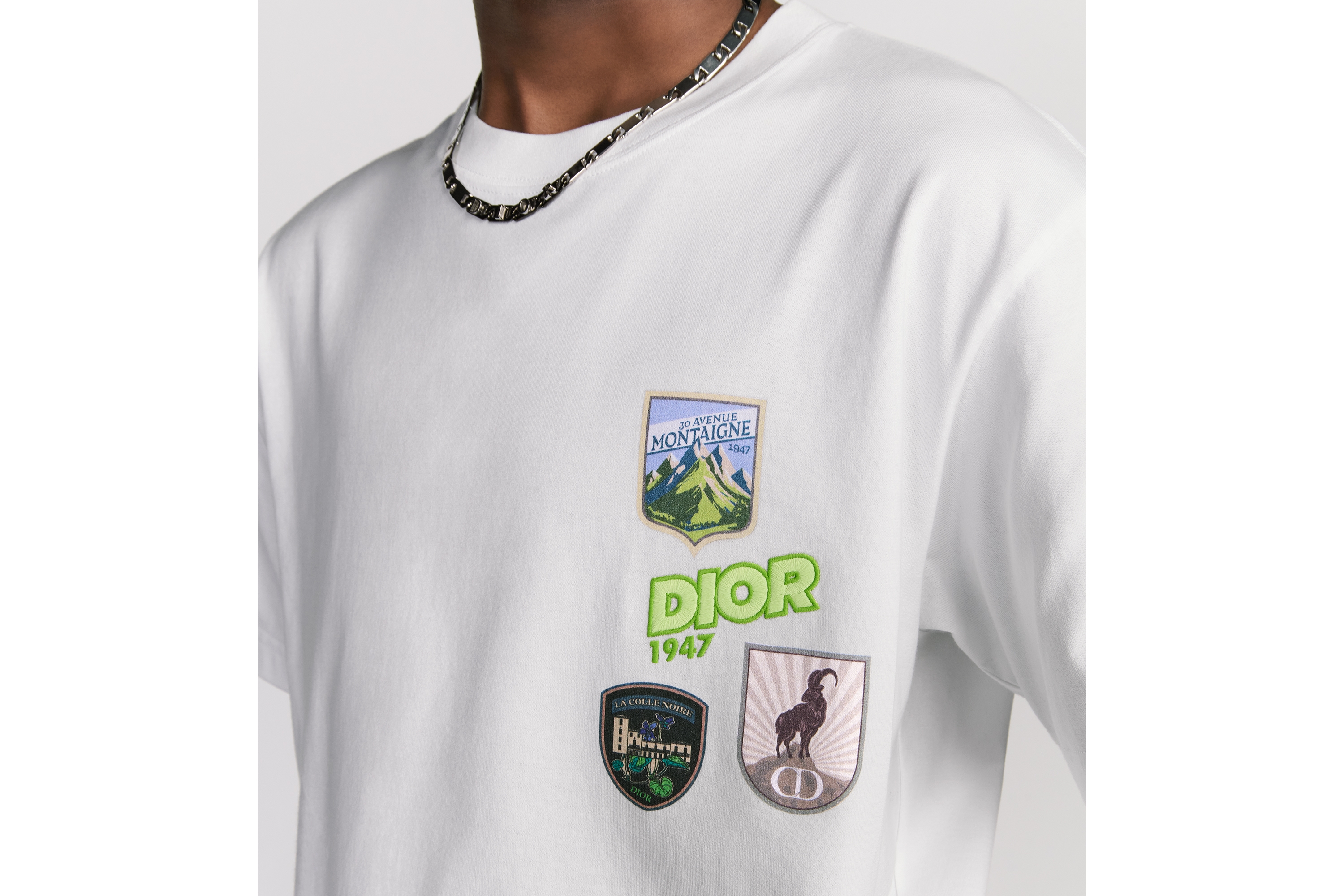 宽松版型 T 恤 白色棉质平纹针织面料 Dior Mountain 刺绣 E10