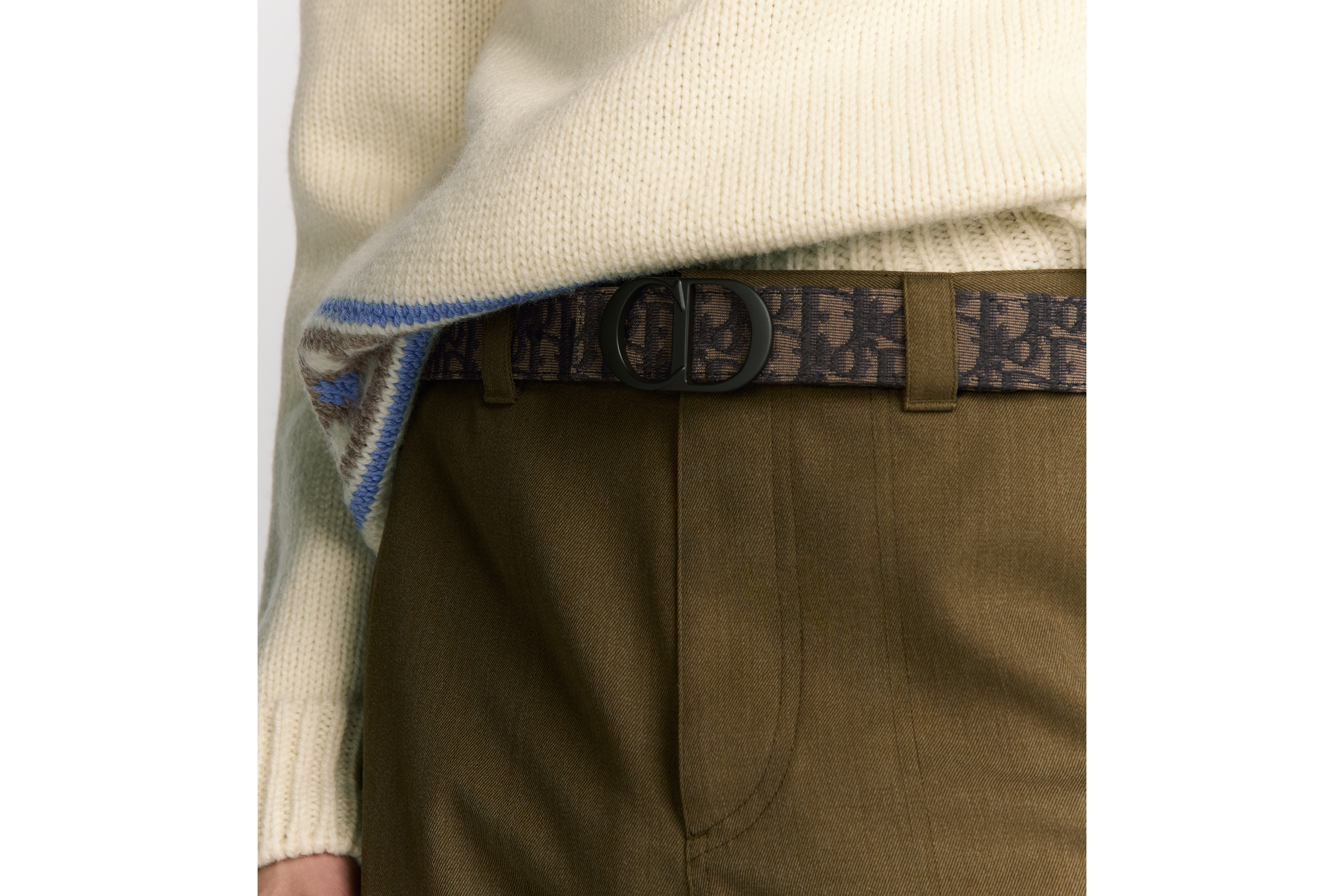 双面腰带 35 毫米棕色 Oblique 印花面料和黑色粒面牛皮革 E46