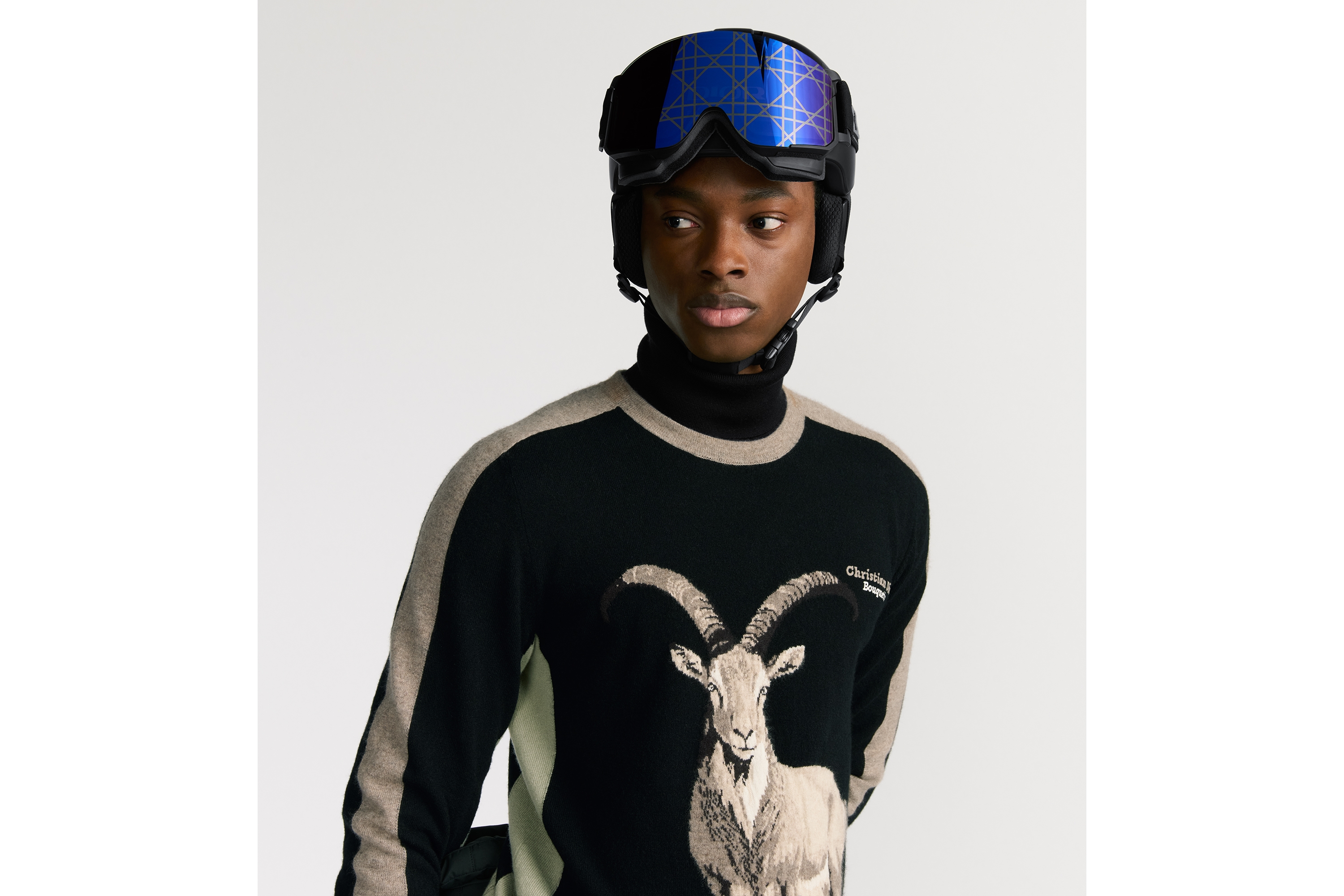 DIOR AND POC 滑雪眼罩（精巧款） 黑色搭配蓝色藤格纹镜面镜片和 CD 标志 E50