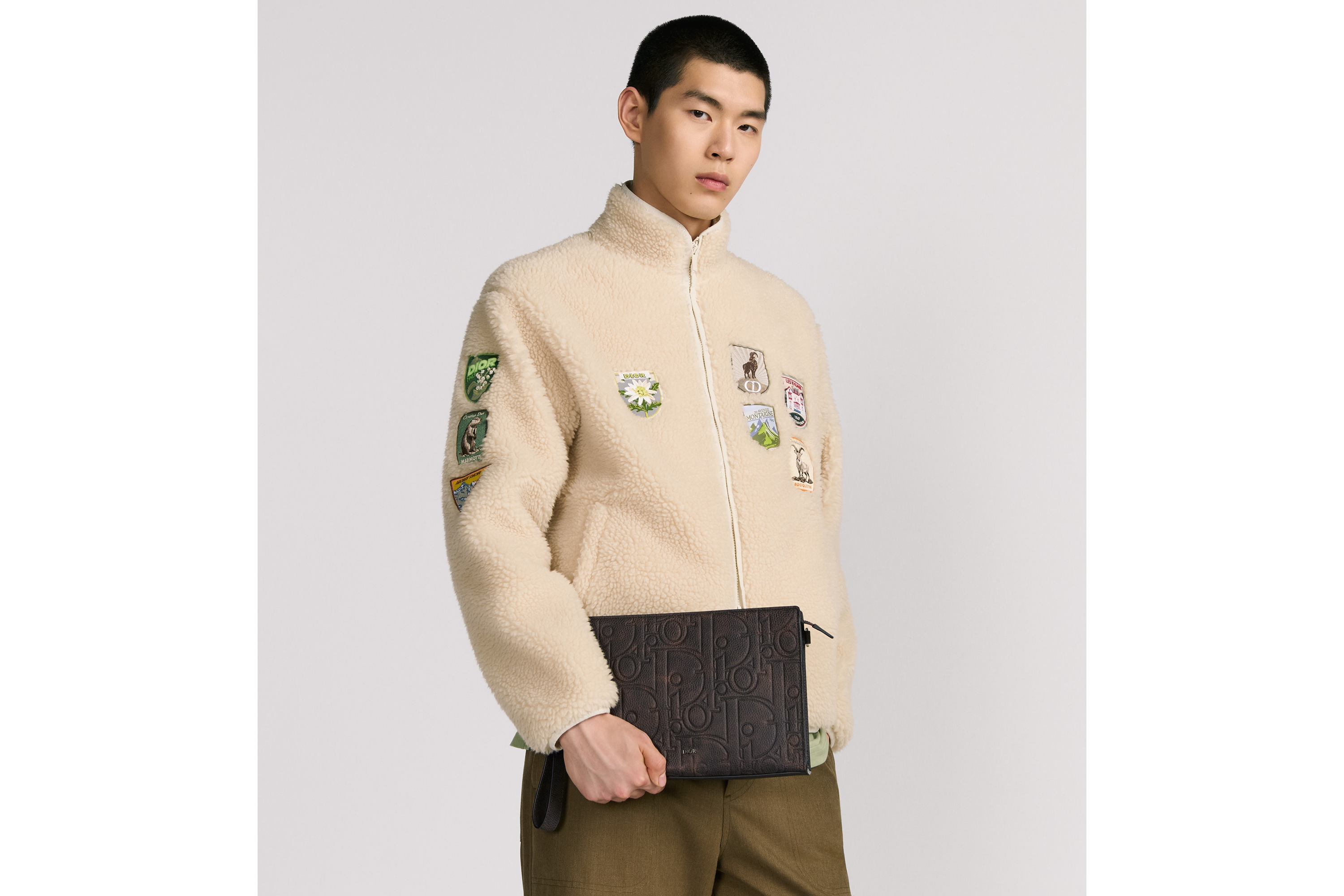 A5 三角形手拿包 棕色 Dior Gravity Vintage 印花效果皮革 E19