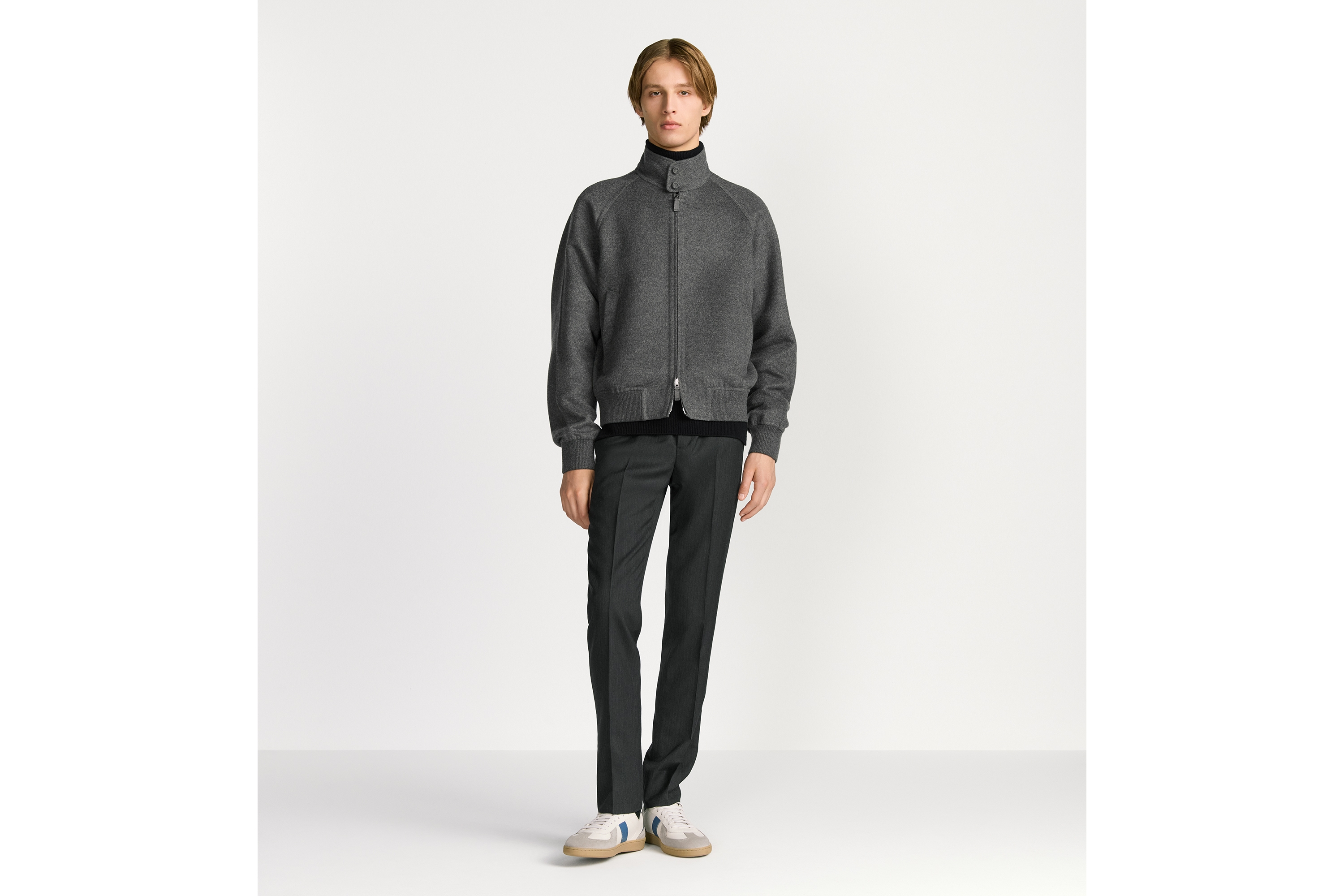 Dior Icons 哈灵顿夹克 灰色绵羊毛和山羊绒混纺面料 E02