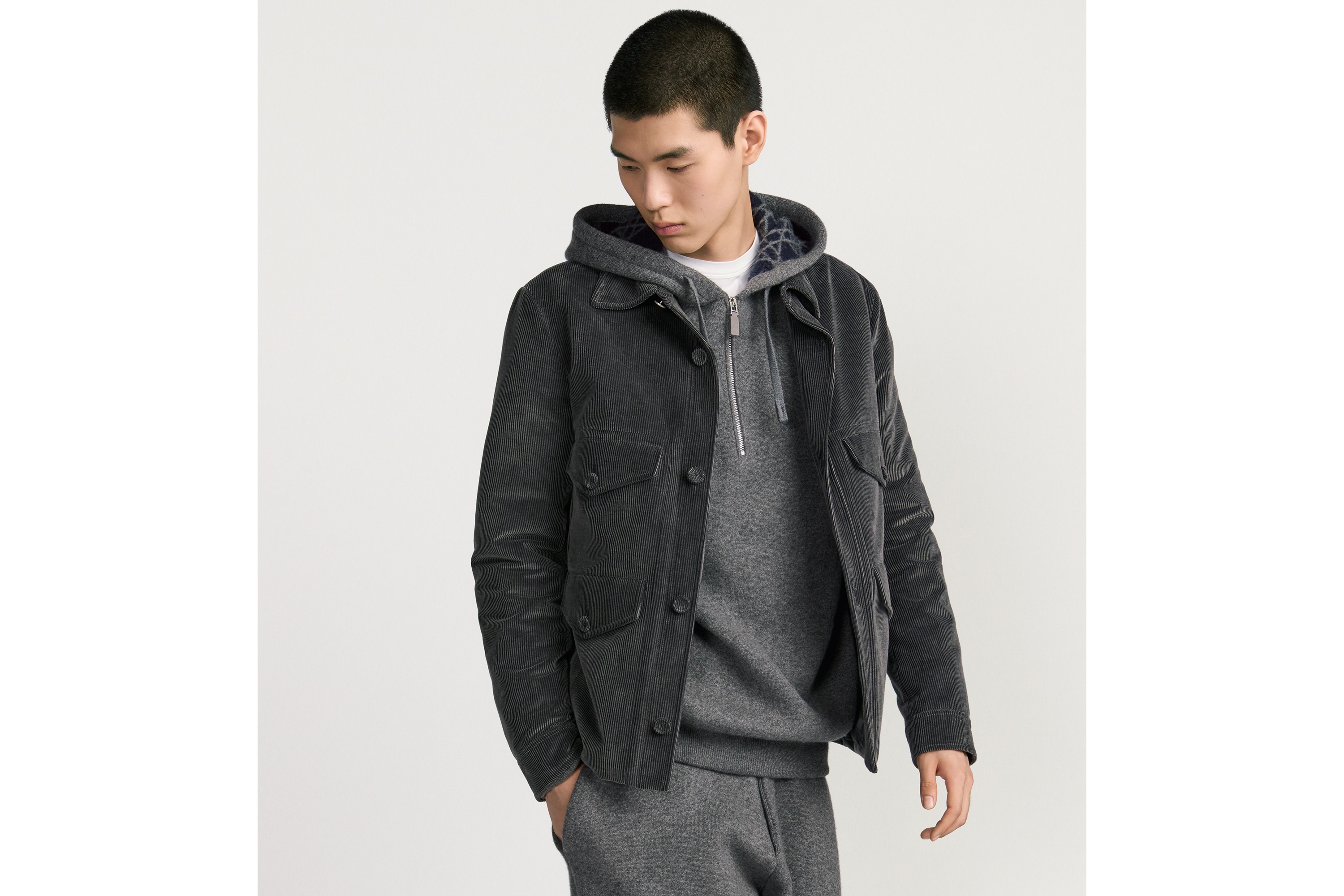 look_image_alt_prefix Dior Icons 猎装风格夹克 灰色棉质混纺灯芯绒 E01