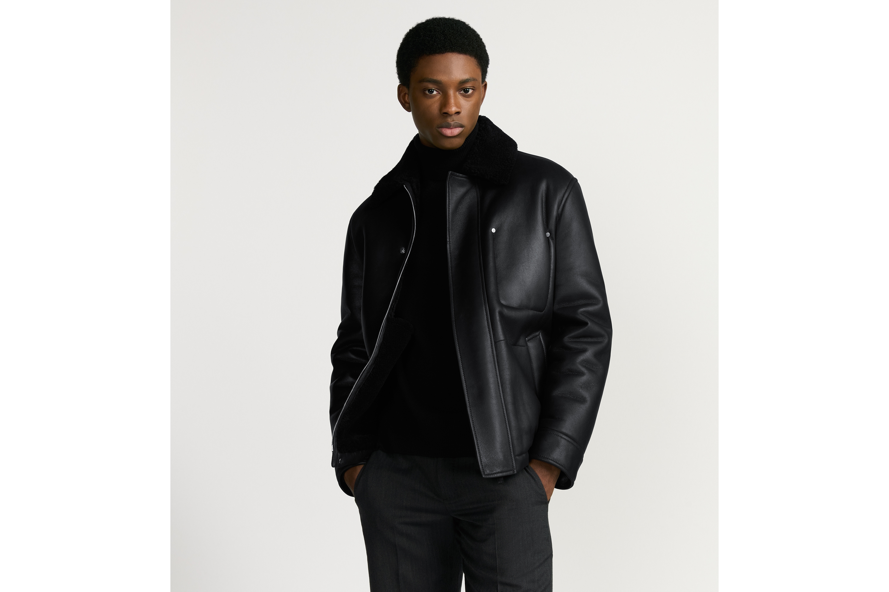 Dior Icons 派克大衣 黑色羊皮革皮毛一体 E01