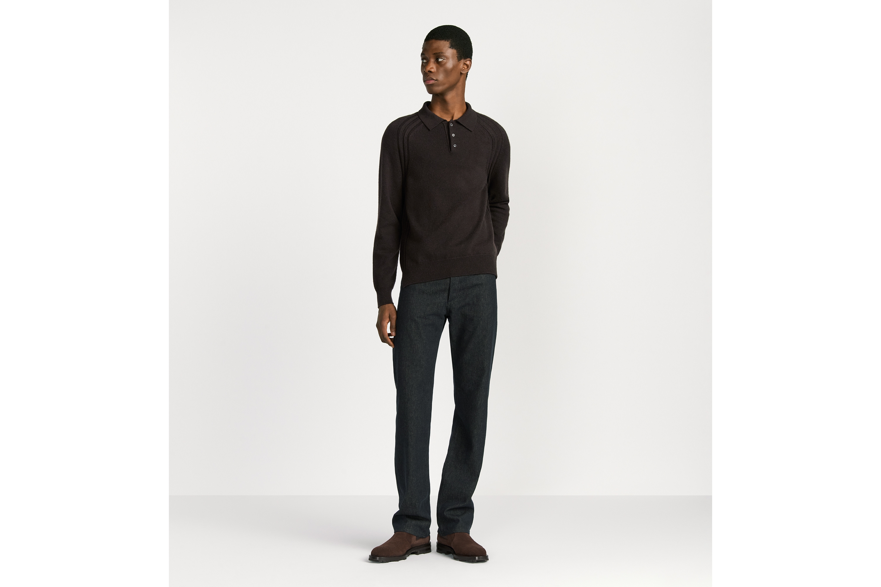 look_image_alt_prefix Dior Icons 长袖 Polo 衫 棕色山羊绒平纹针织面料 E08