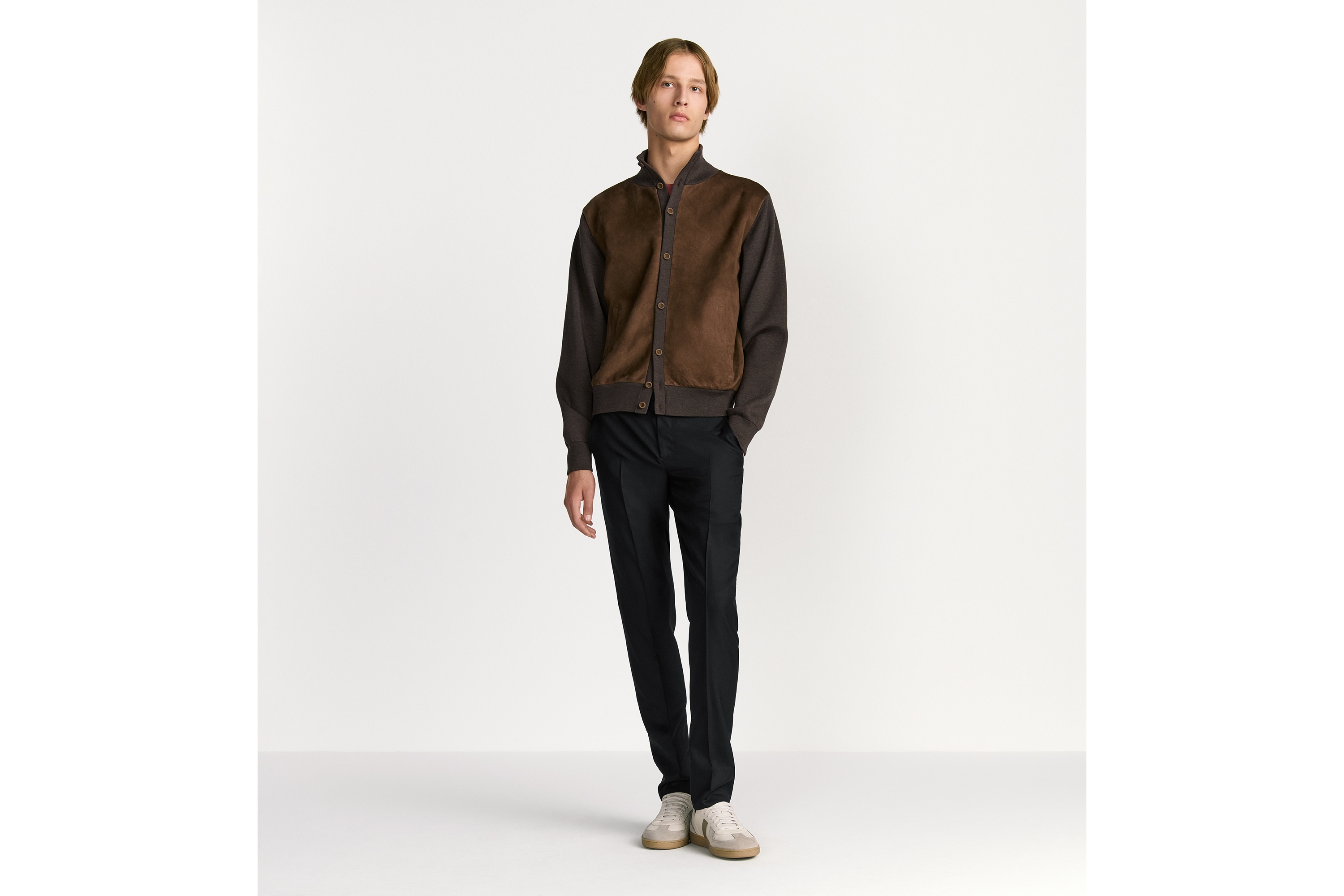 Dior Icons 开衫 棕色绵羊毛针织面料和羊皮革 E02