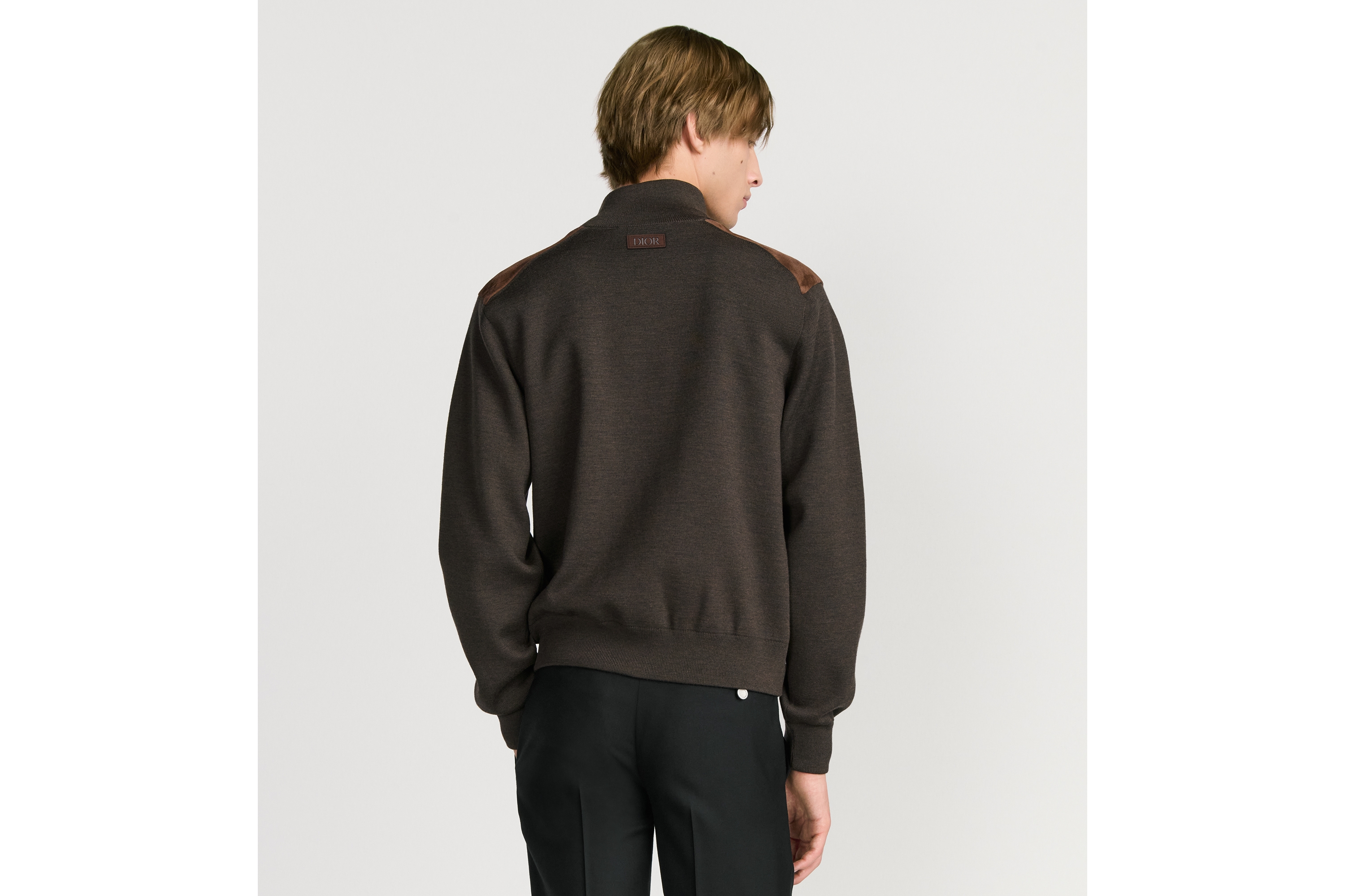 Dior Icons 开衫 棕色绵羊毛针织面料和羊皮革 E03