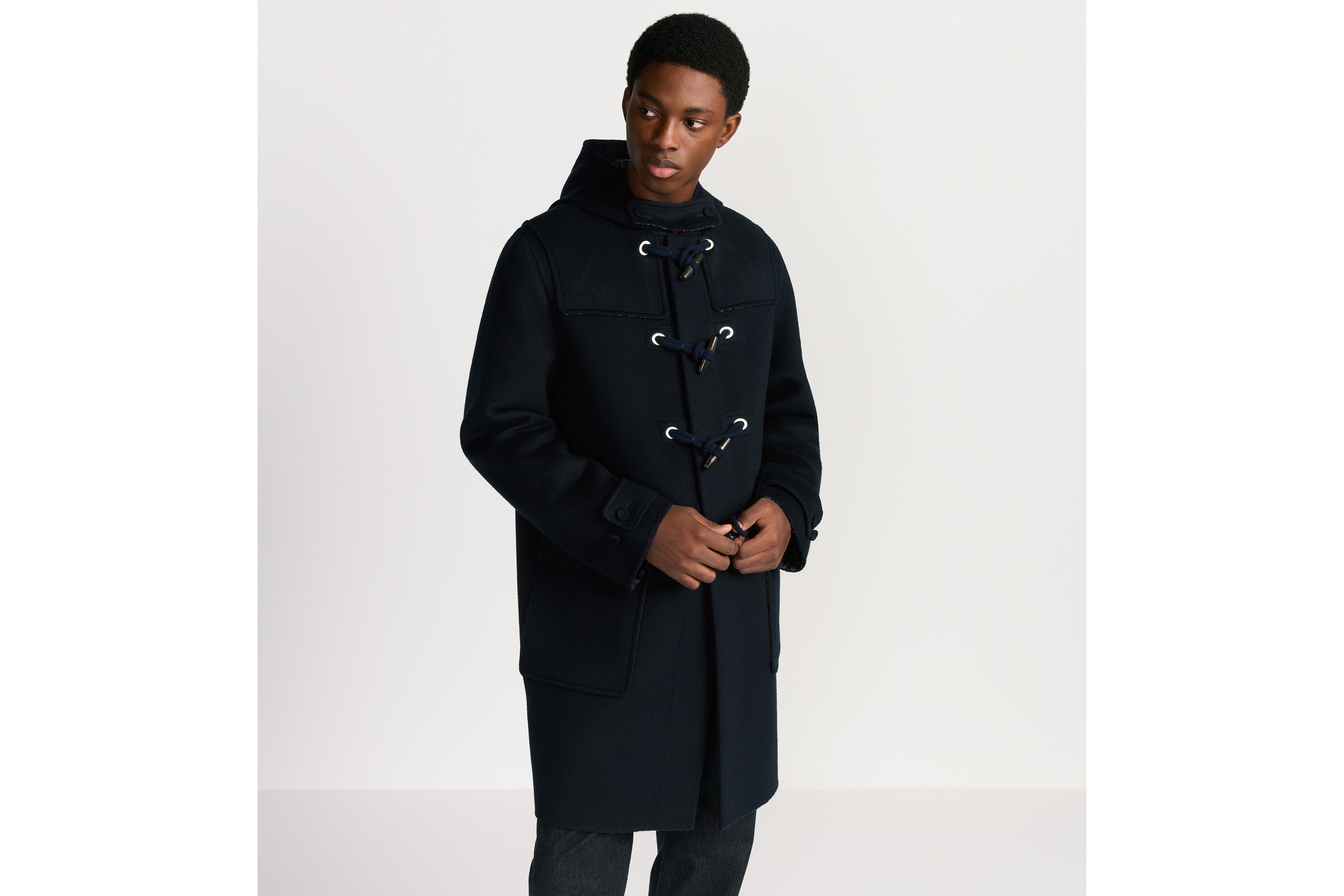 Dior Icons 牛角扣大衣 蓝色双面绵羊毛和山羊绒混纺面料 E01