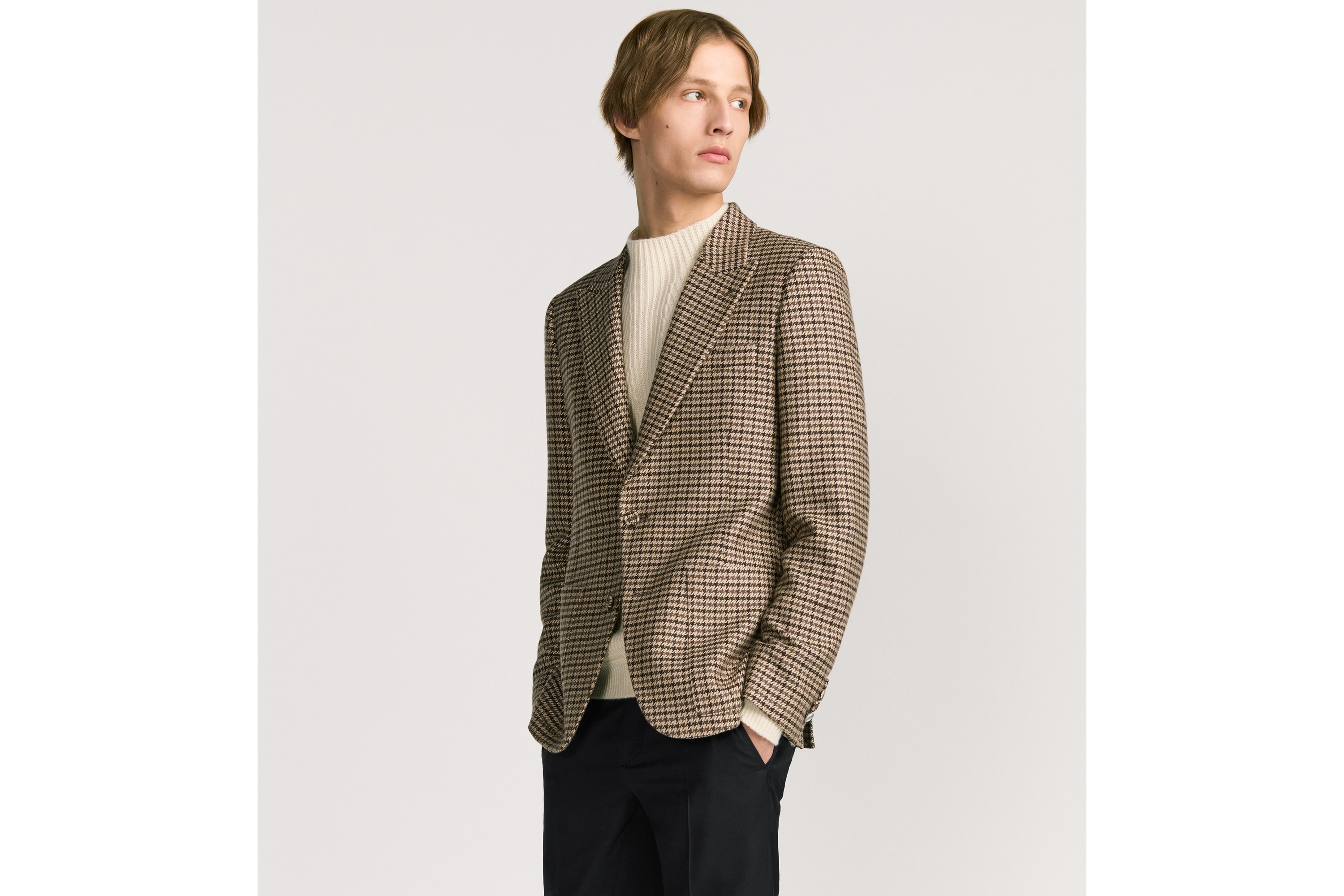 Dior Icons 单西 棕色桑蚕丝和山羊绒混纺面料千鸟格纹 E01