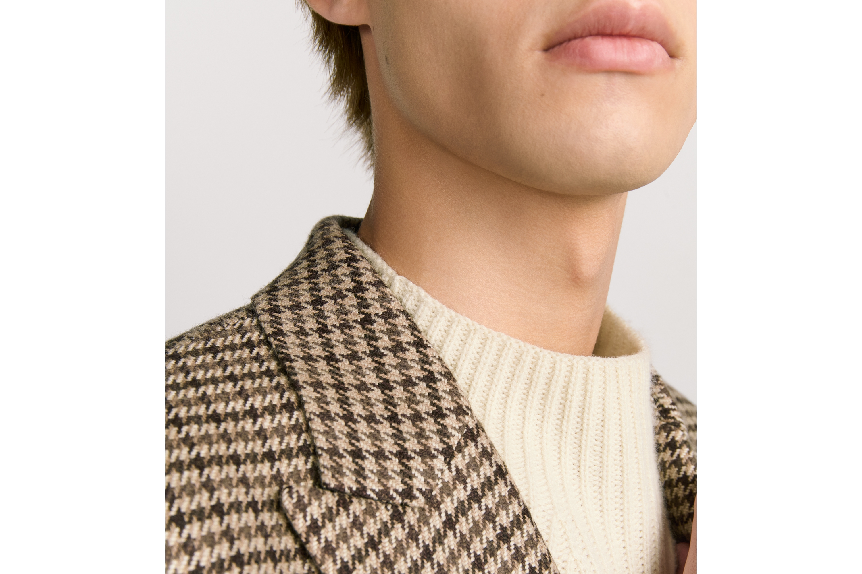 Dior Icons 单西 棕色桑蚕丝和山羊绒混纺面料千鸟格纹 E04