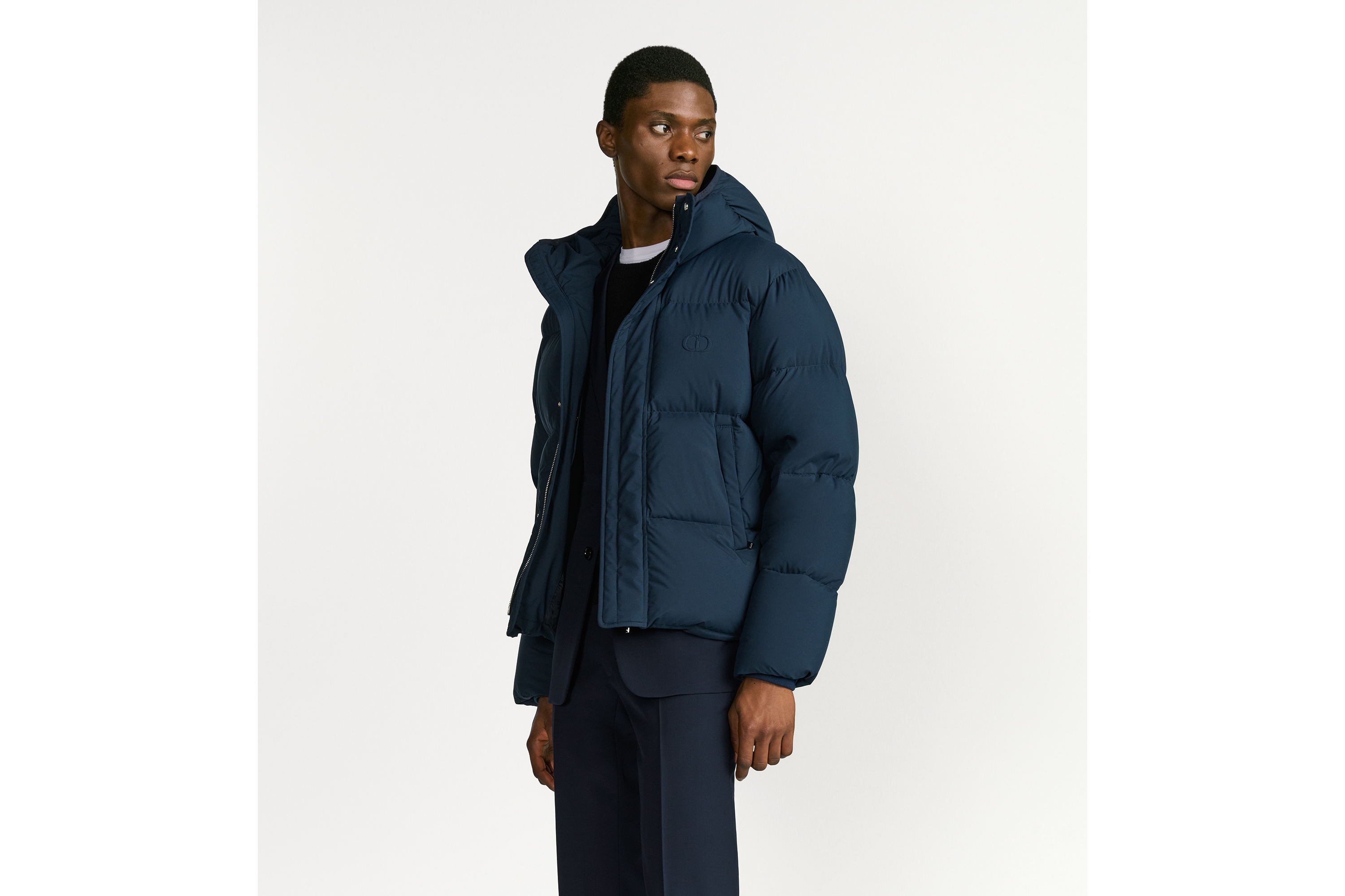 look_image_alt_prefix 连帽绗缝羽绒夹克 蓝色科技面料 CD Icon 刺绣 E01