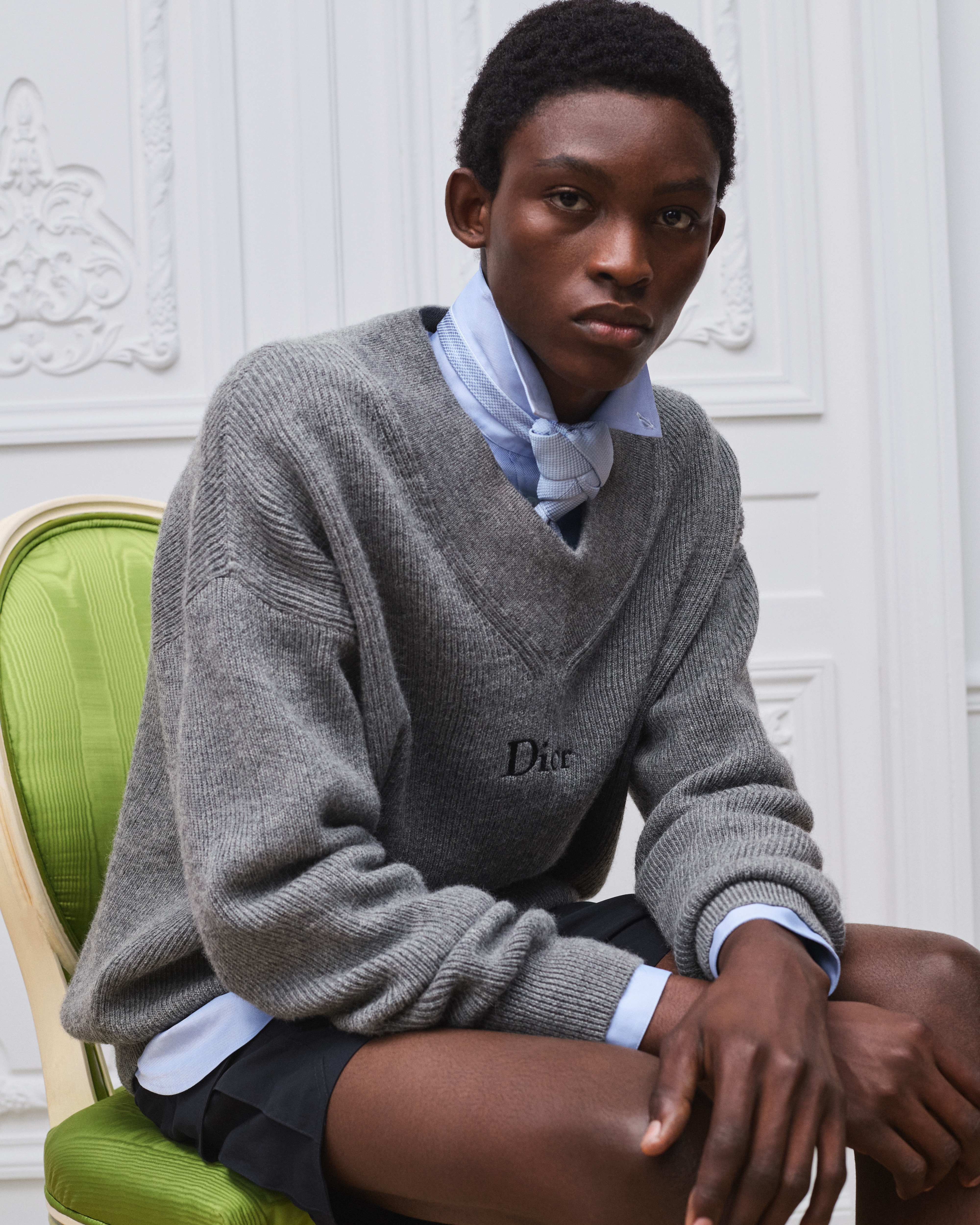 look_image_alt_prefix 针织衫 灰色绵羊毛和羊驼毛混纺针织面料 Dior 刺绣 E03