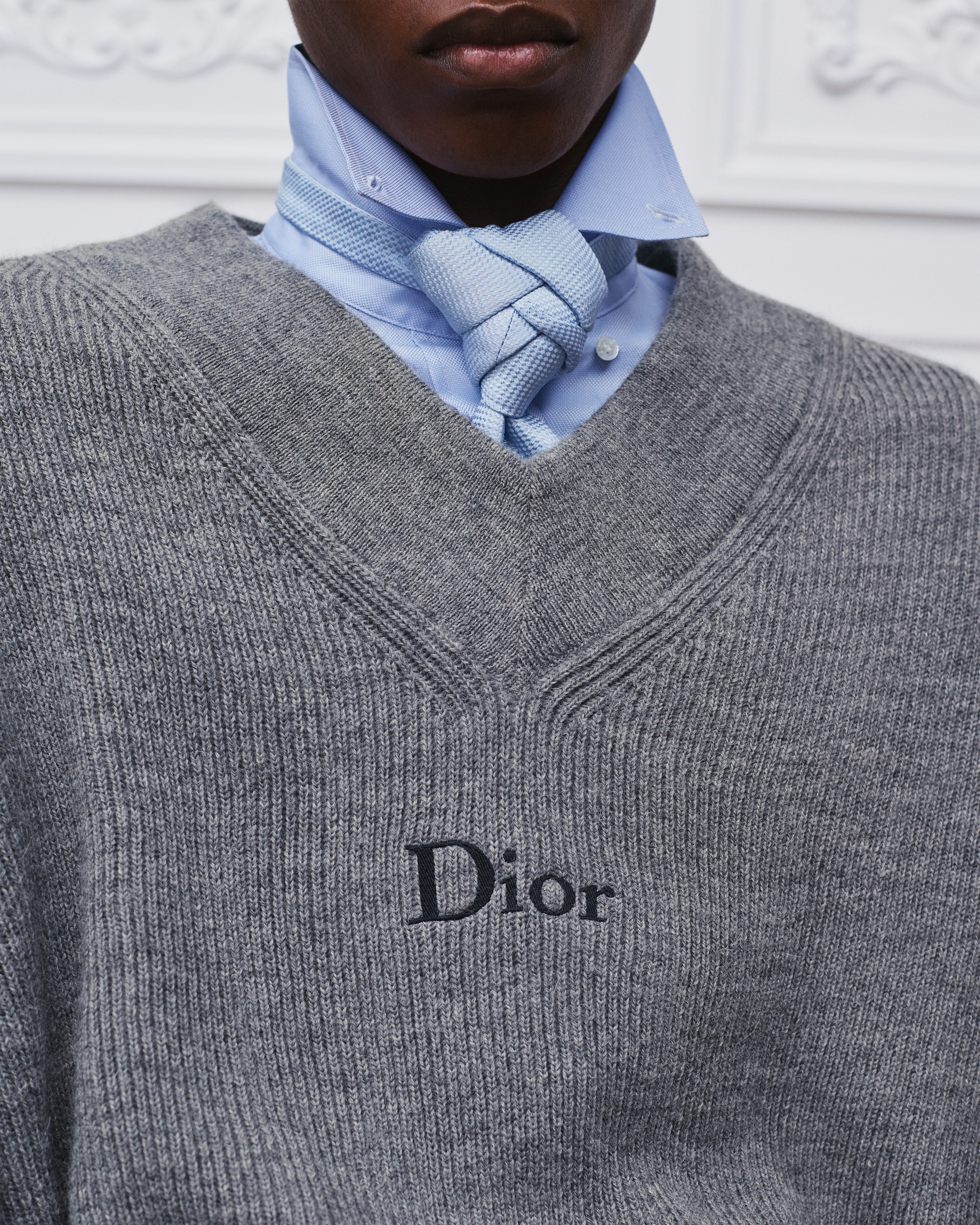 look_image_alt_prefix 针织衫 灰色绵羊毛和羊驼毛混纺针织面料 Dior 刺绣 E04