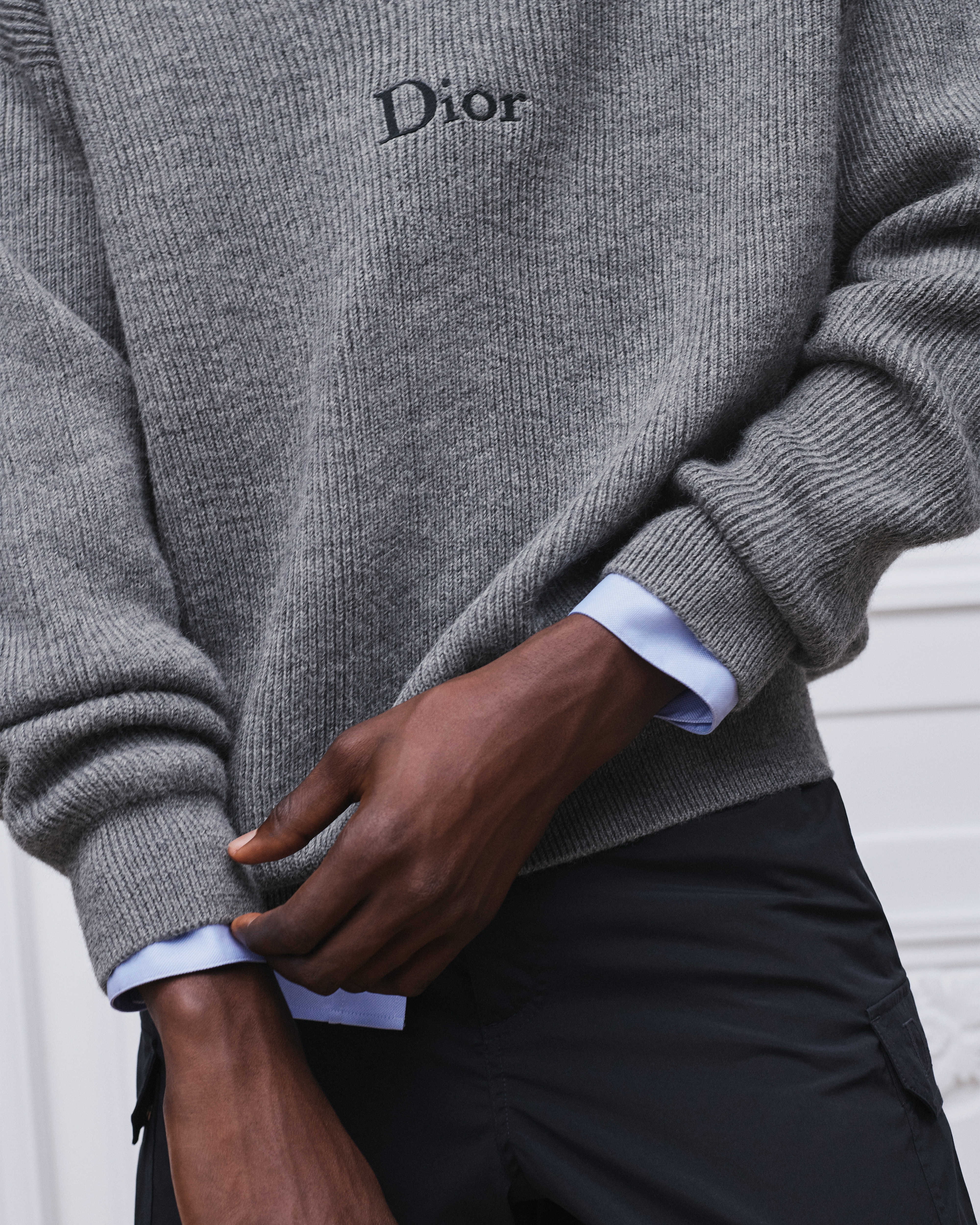 look_image_alt_prefix 针织衫 灰色绵羊毛和羊驼毛混纺针织面料 Dior 刺绣 E05